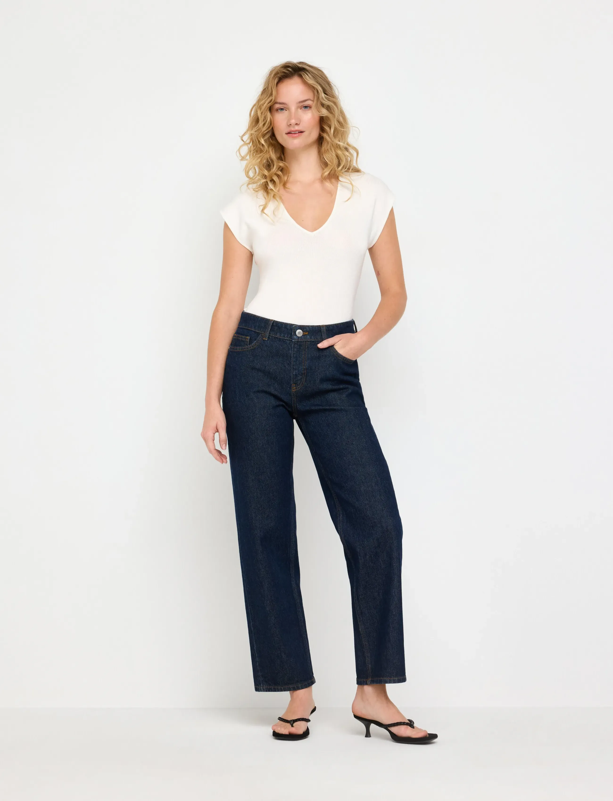 Lindex STRAIGHT Nea cropped jeans with light stretch - Lindex - DARK DENIM / navy