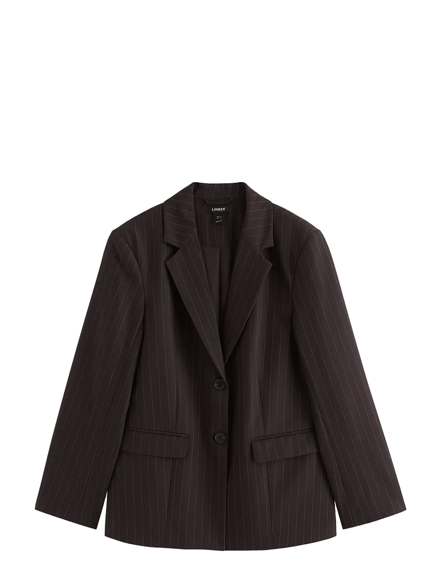 Lindex - Pinstriped oversized blazer - oversize kavajer - brown - 1