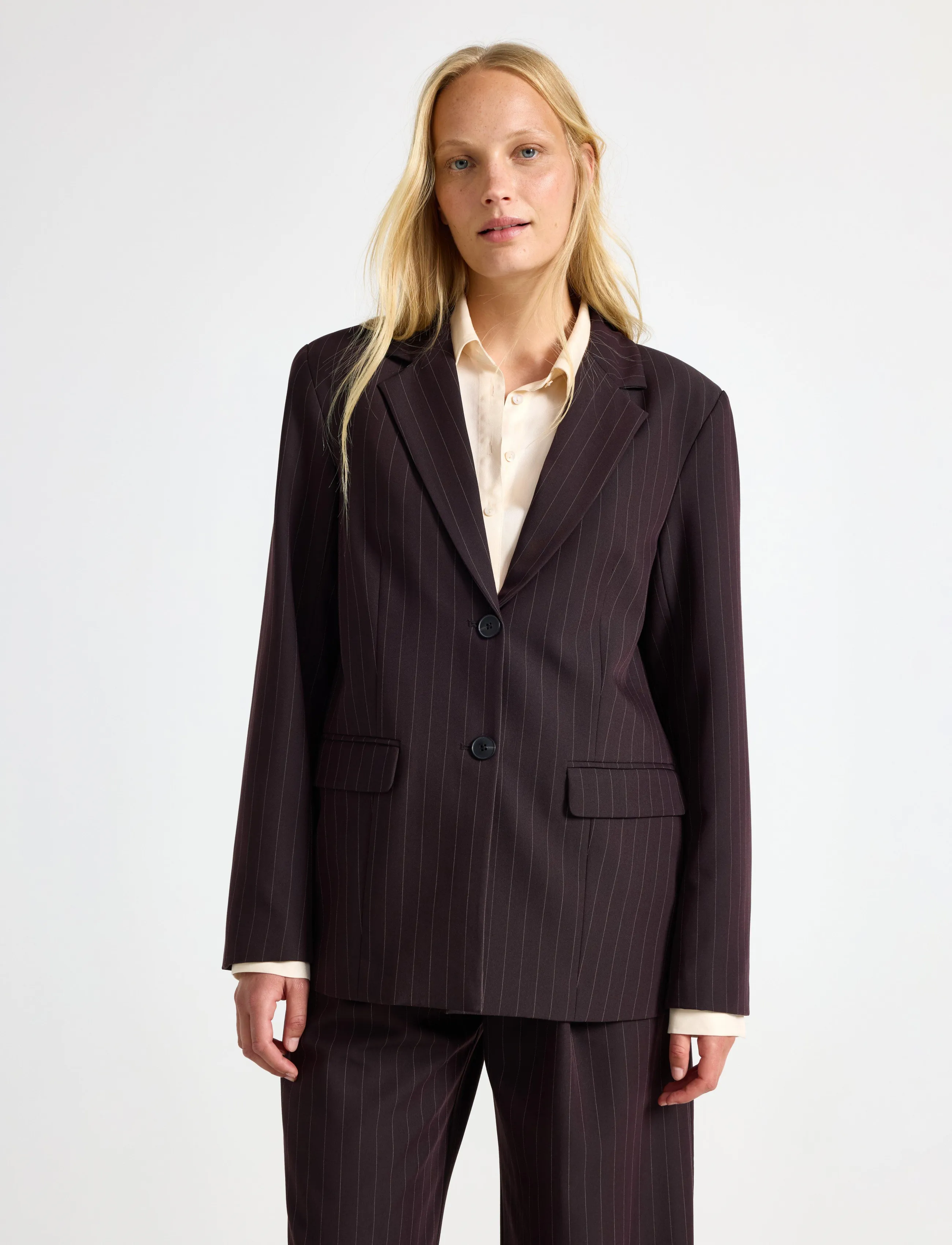 Lindex - Pinstriped oversized blazer - oversize kavajer - brown - 0