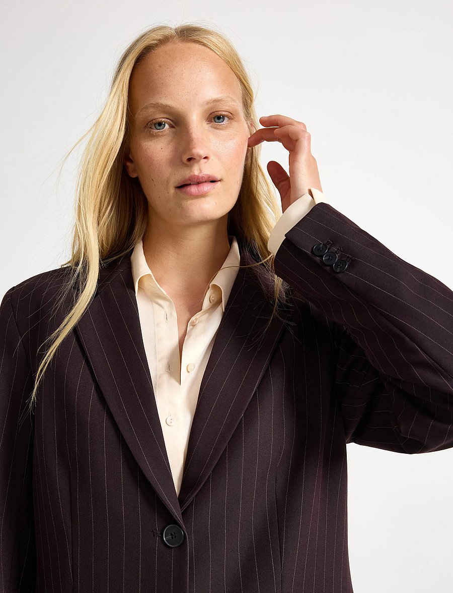 Lindex - Pinstriped oversized blazer - oversize kavajer - brown - 4