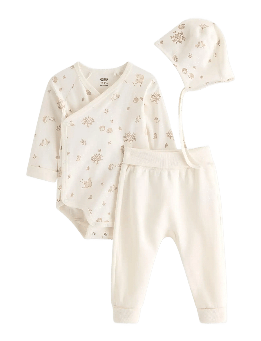 Lindex - 3-piece baby starter kit - langärmelige bodys - light white - 0