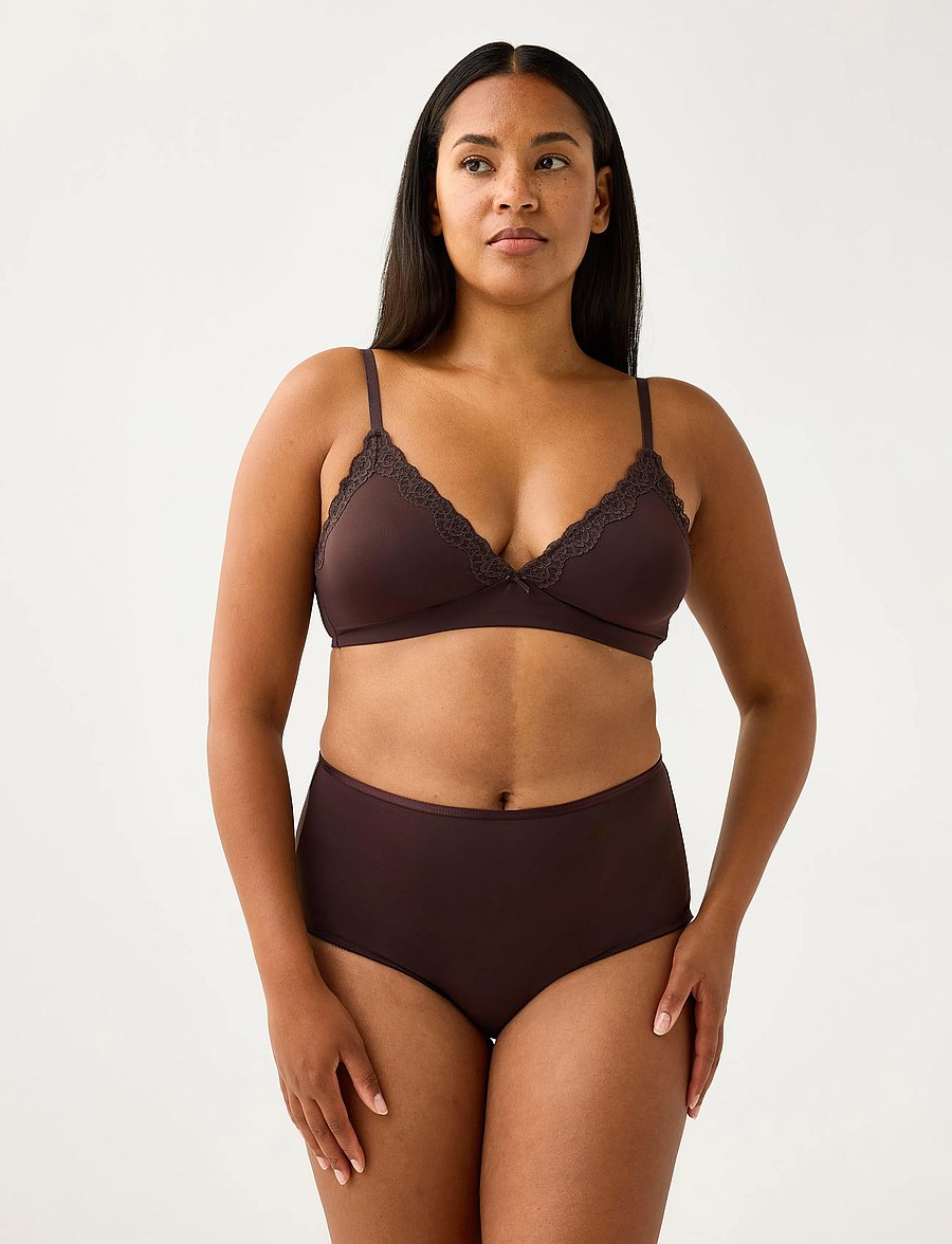 Lindex - Soft bra in micro material - bügellose bhs - dark dusty brown - 0
