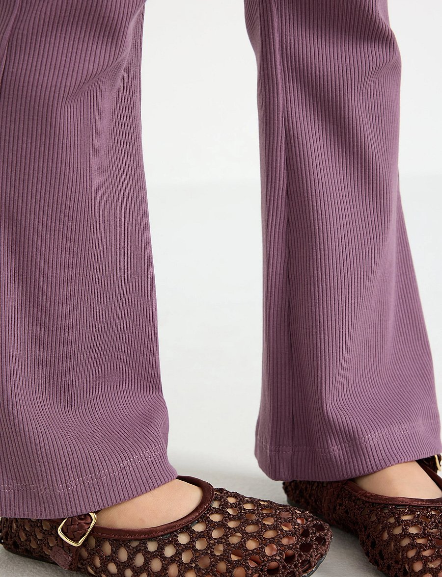 Lindex - Flared ribbed leggings - leggings - light dusty lilac - 4