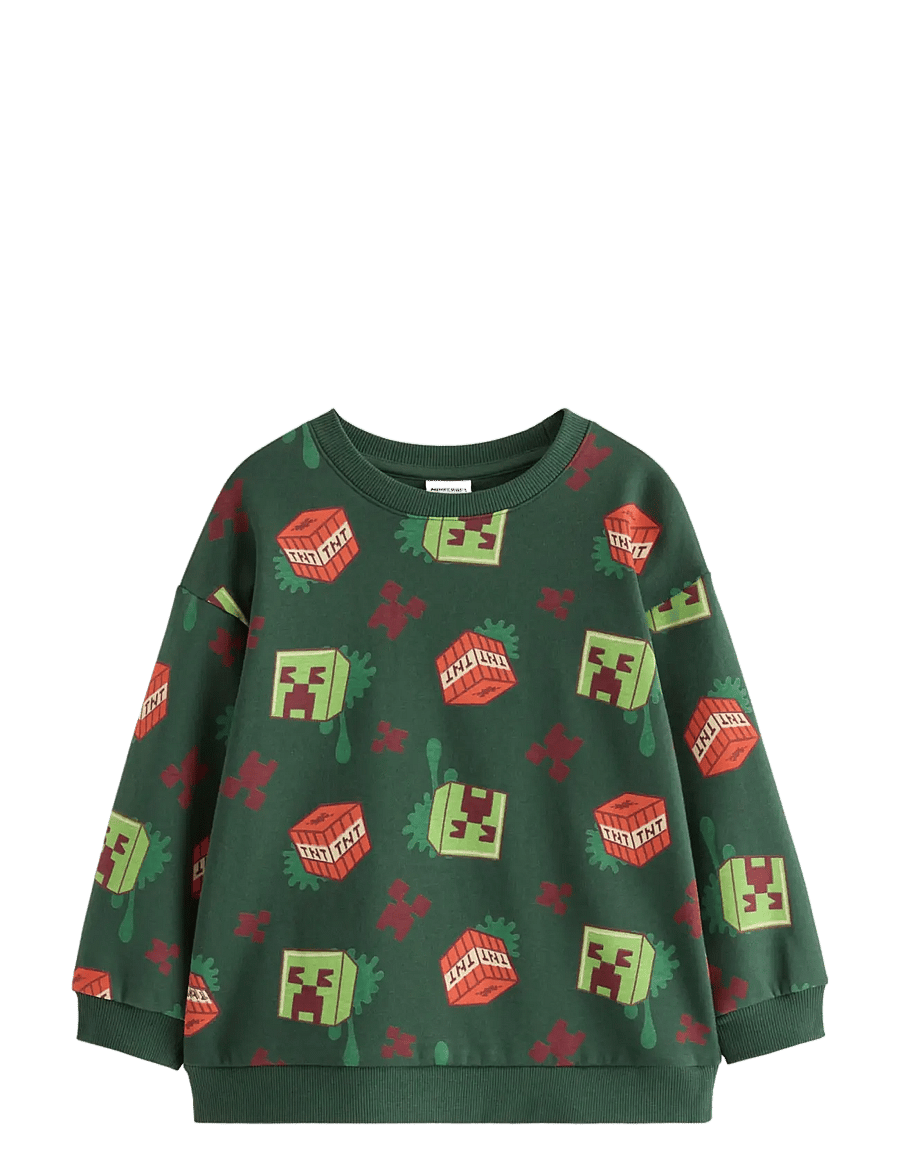 Lindex - Minecraft sweatshirt with brushed inside - dressipluusid - dark dusty green - 1