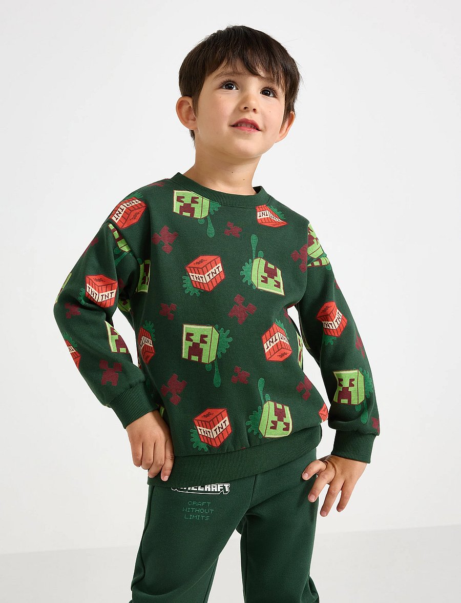Lindex - Minecraft sweatshirt with brushed inside - dressipluusid - dark dusty green - 0