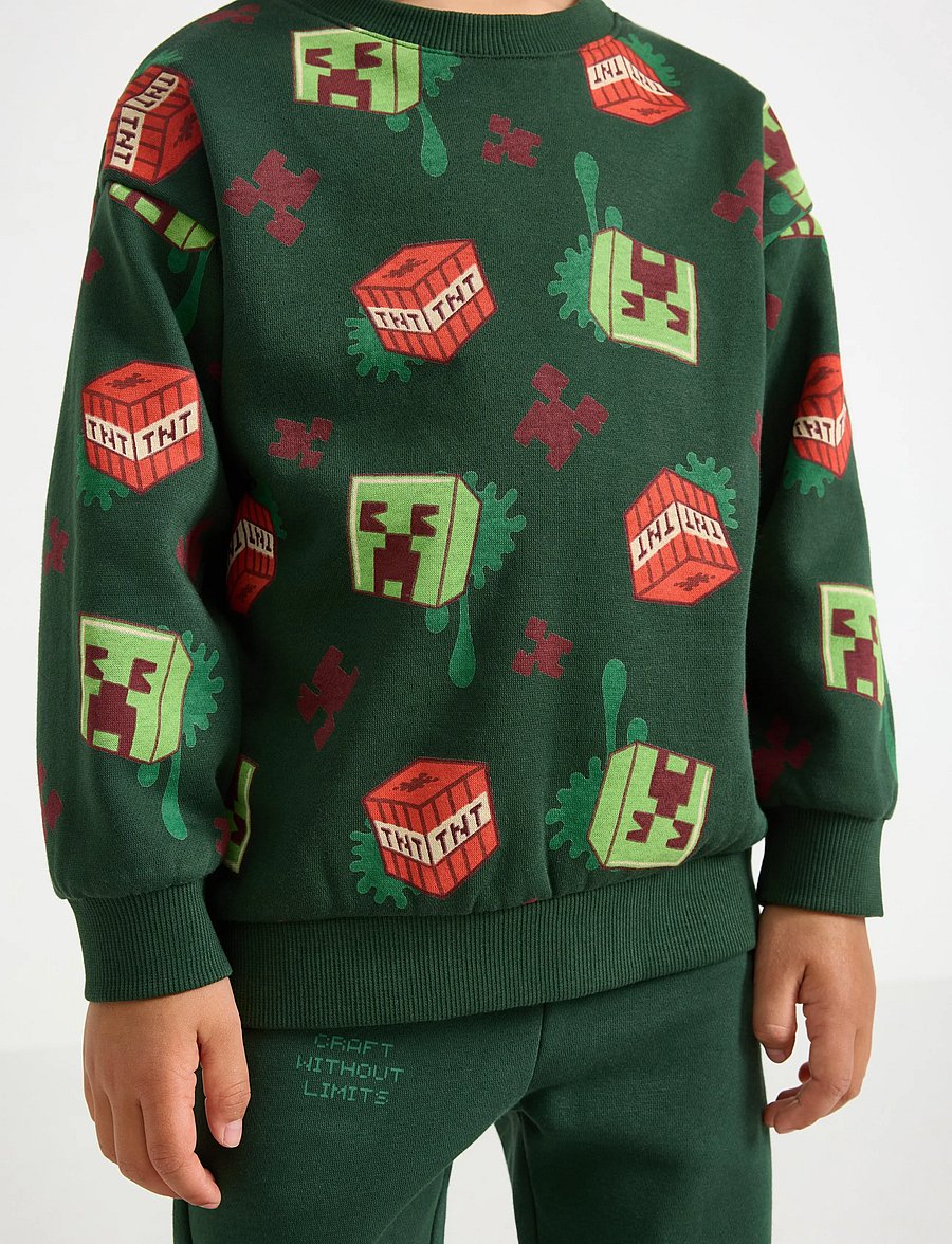 Lindex - Minecraft sweatshirt with brushed inside - dressipluusid - dark dusty green - 4
