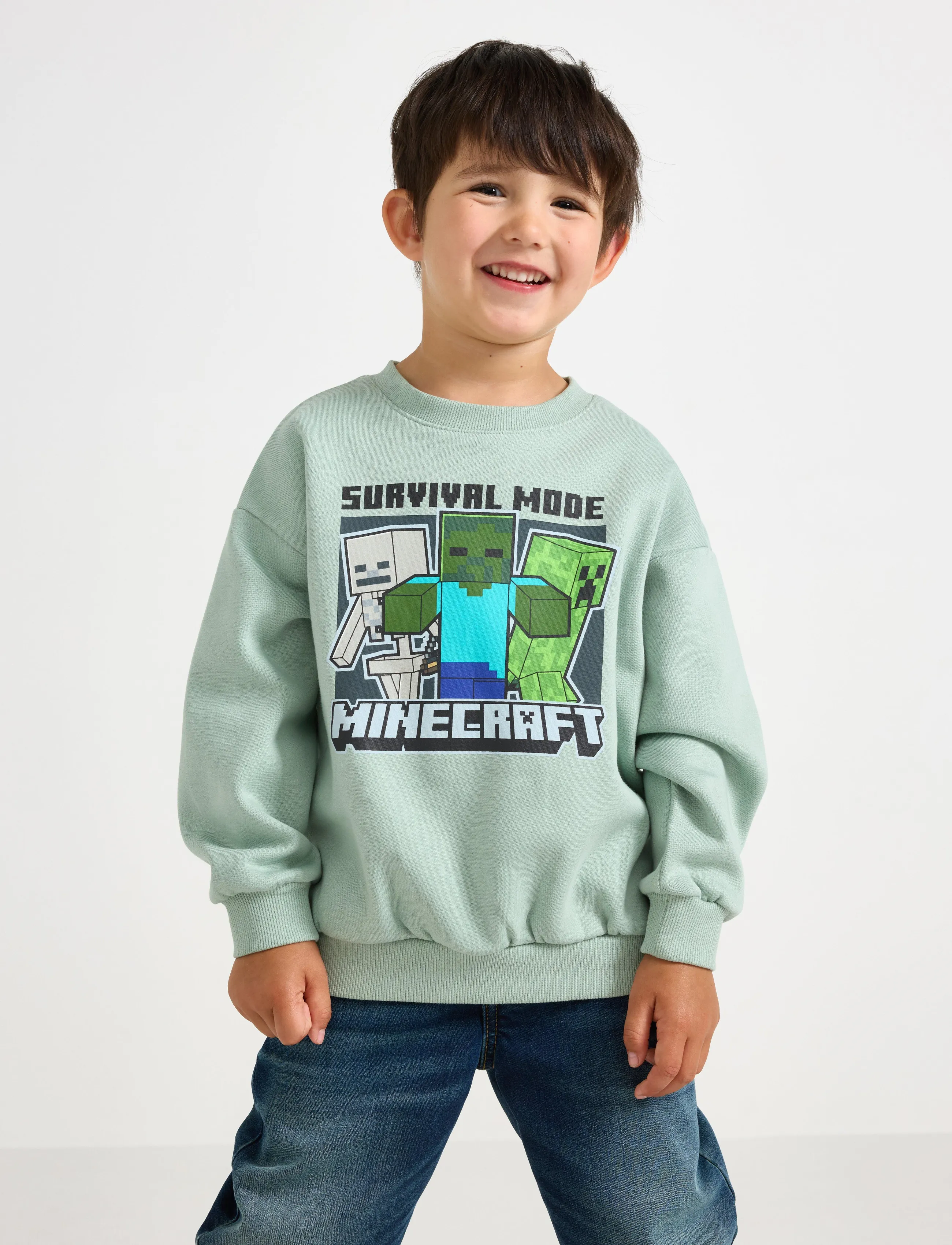 Lindex Minecraft Sweatshirt With Brushed Inside, 134, Sweatshirts & Hoodies, Grün - Sweatshirts, Kinder
