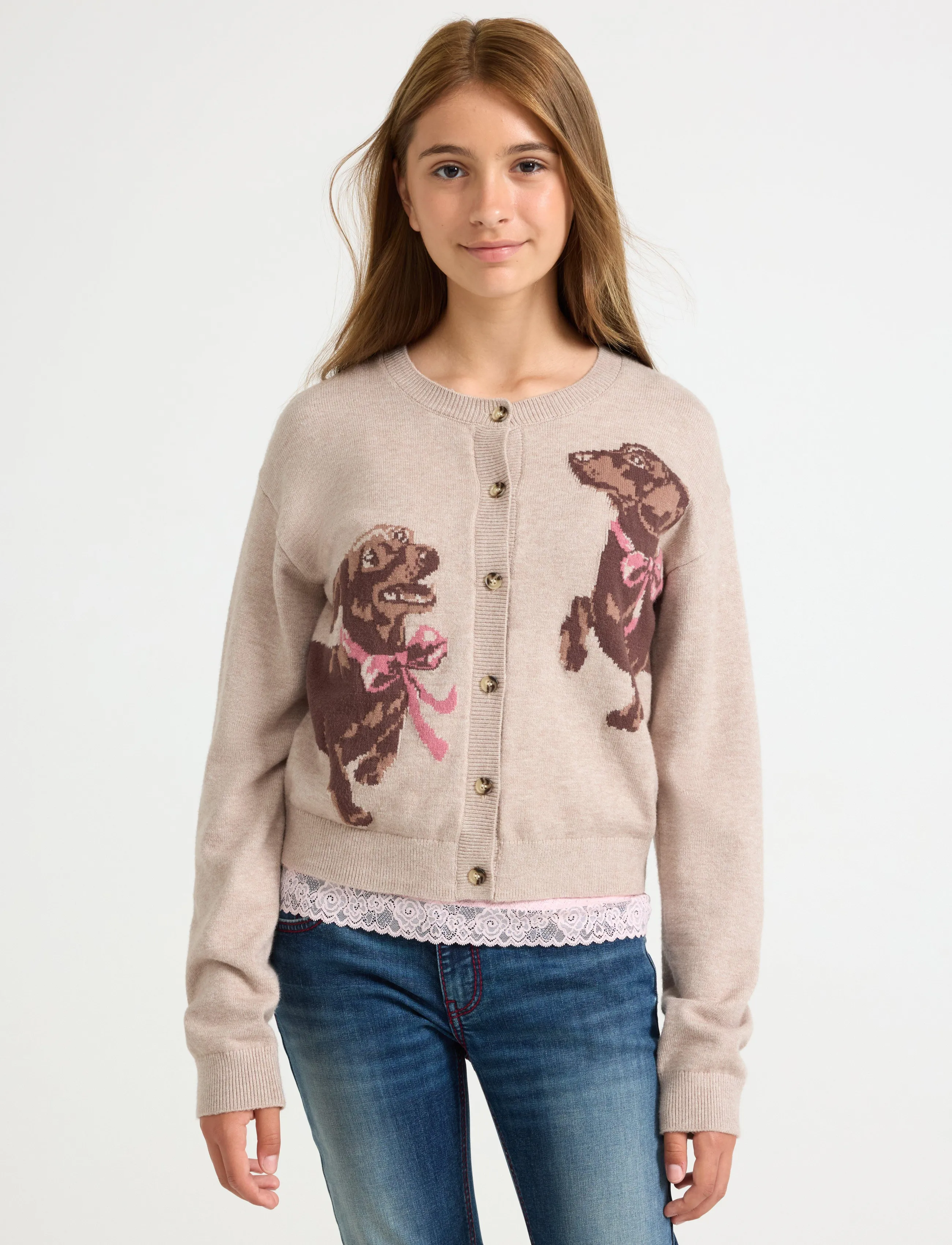 Lindex Cardigan, 128, Knitwear, Beige - Cardigans, Kinder