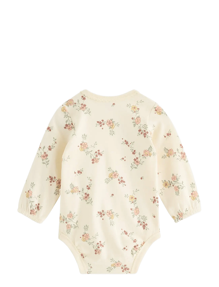 Lindex - Long-sleeved bodysuit with flowers - langærmede heldragter - white - 1