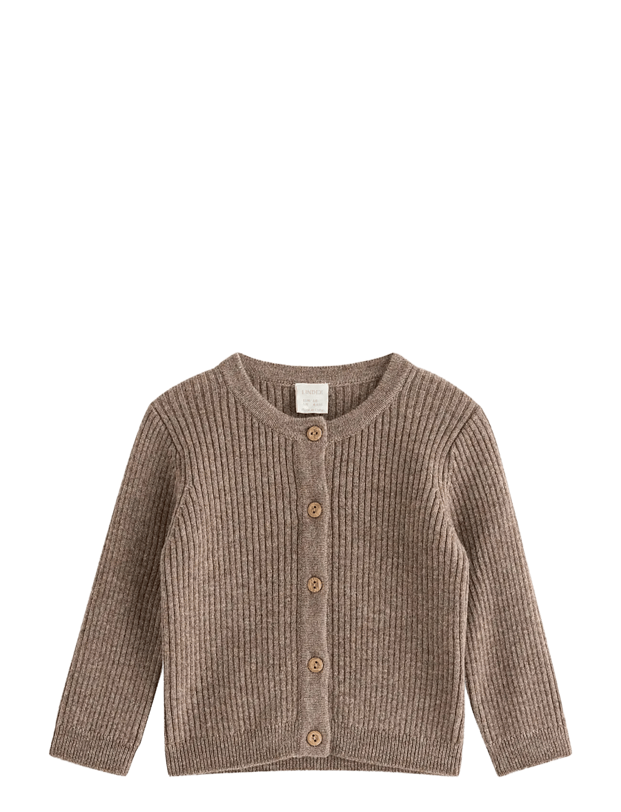 Lindex - Ribbed cardigan in merino wool - koftor - brown melange - 0
