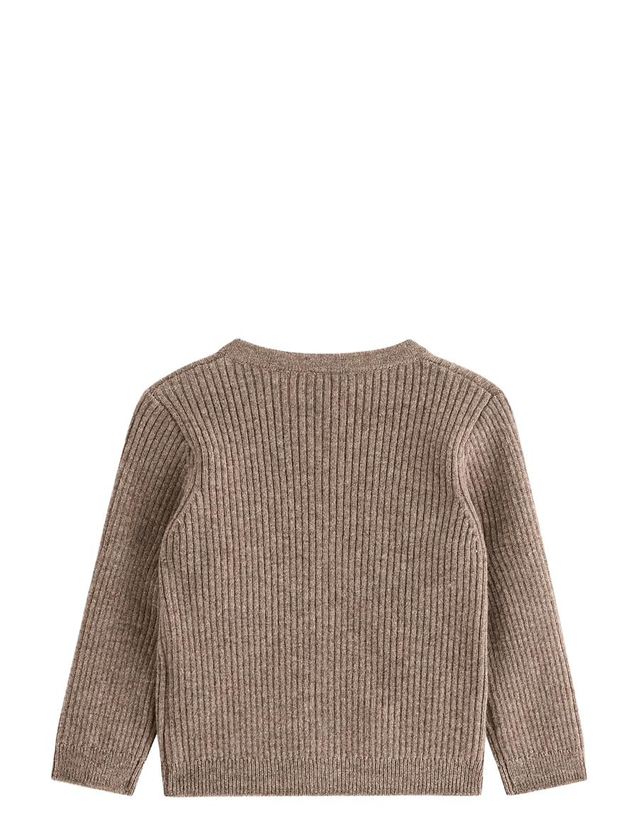Lindex - Ribbed cardigan in merino wool - koftor - brown melange - 1
