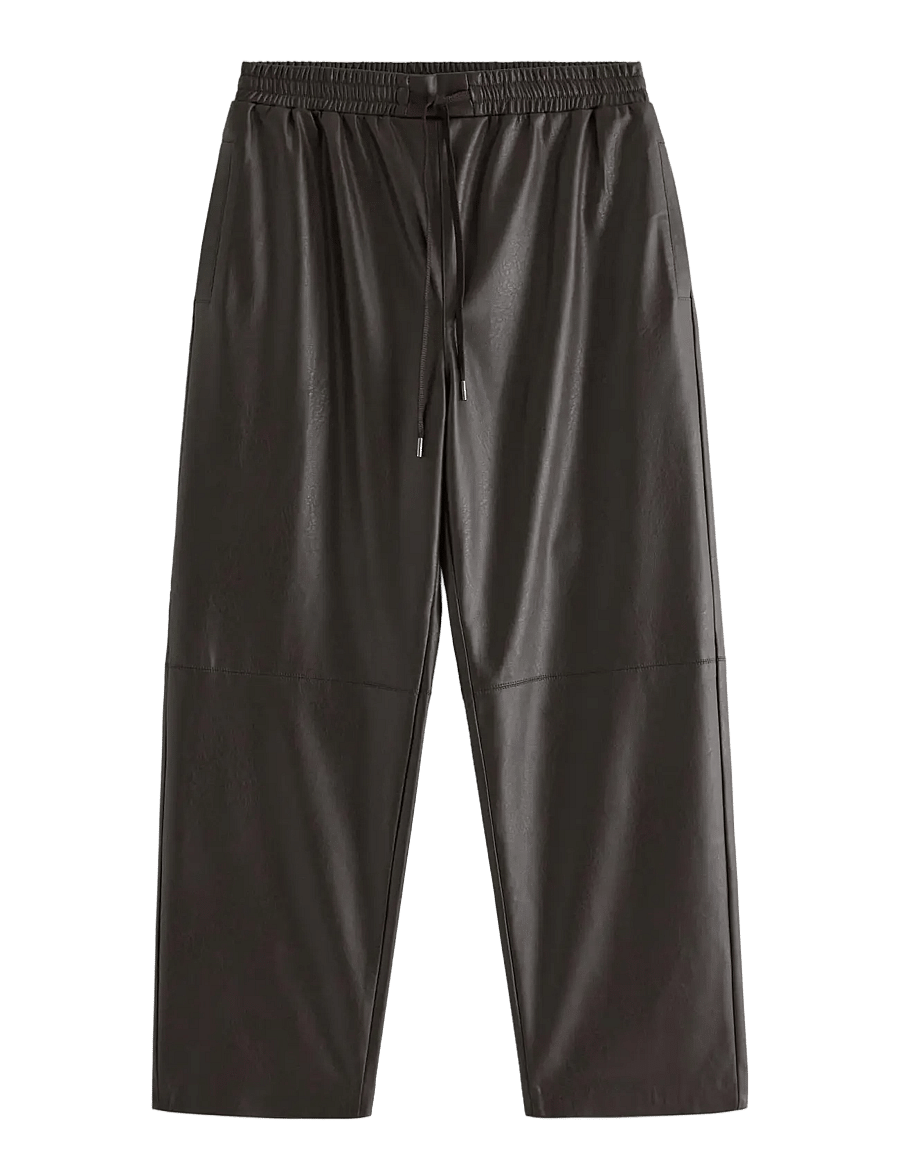 Lindex - Straight trousers in imitation leather - leather trousers - dark brown - 1
