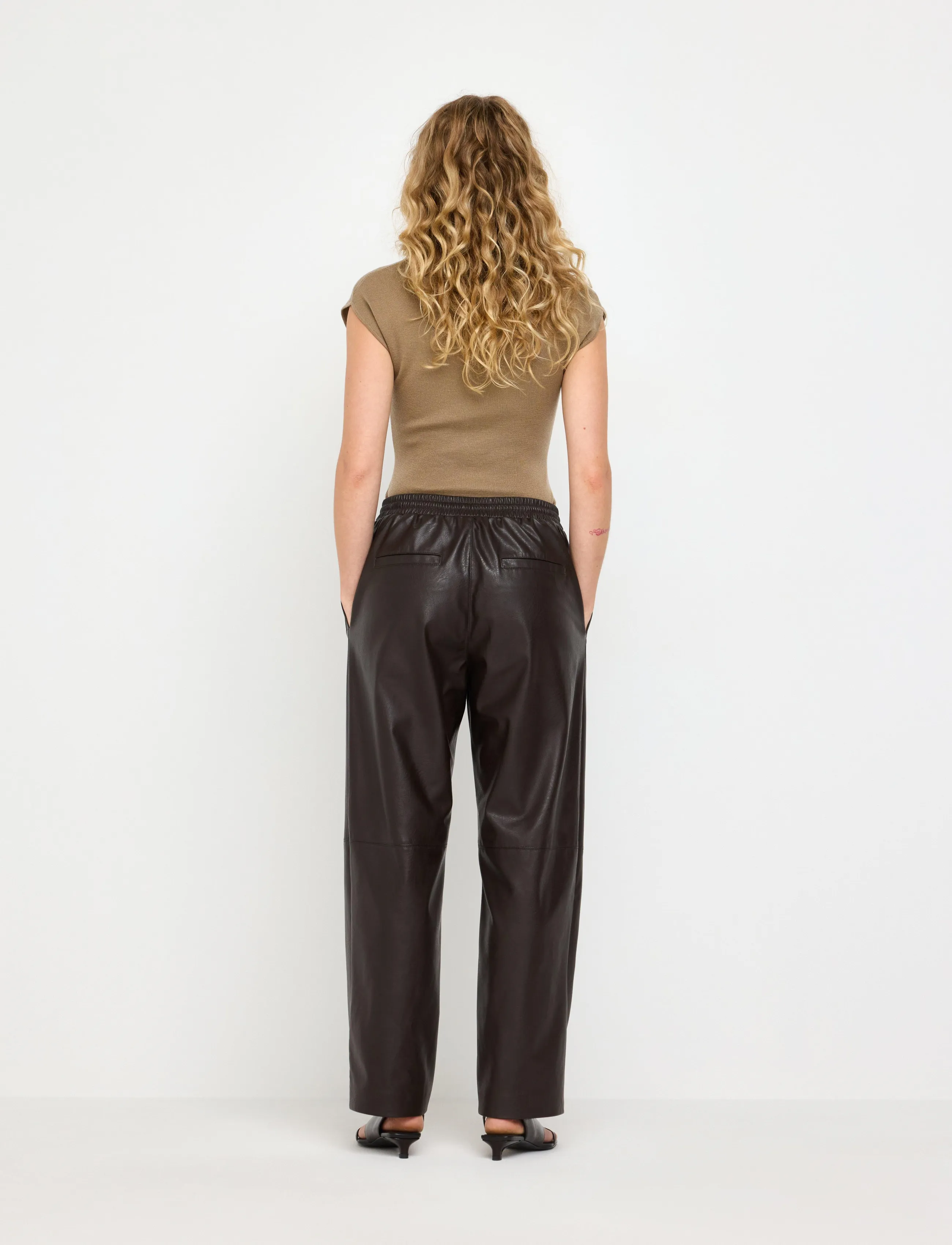 Lindex - Straight trousers in imitation leather - leather trousers - dark brown - 3