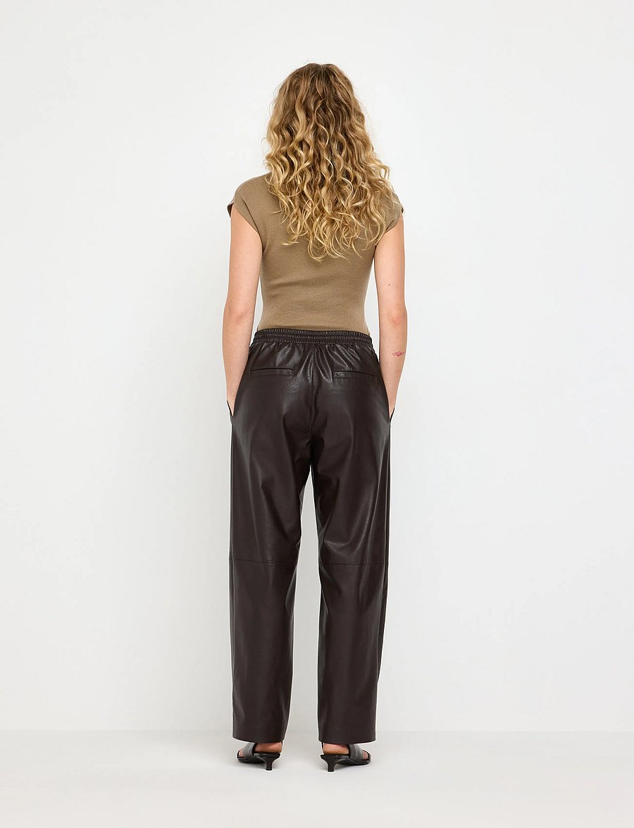Lindex - Straight trousers in imitation leather - leather trousers - dark brown - 3