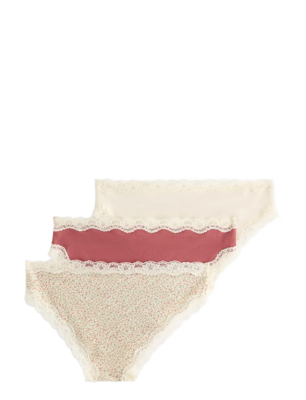 Lindex - 3-pack briefs with lace - dusty white - 2