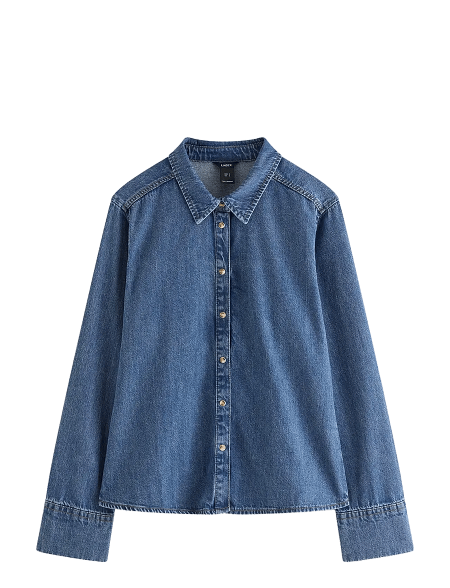 Lindex - Long-sleeved denim shirt - denimskjorter - denim blue - 1