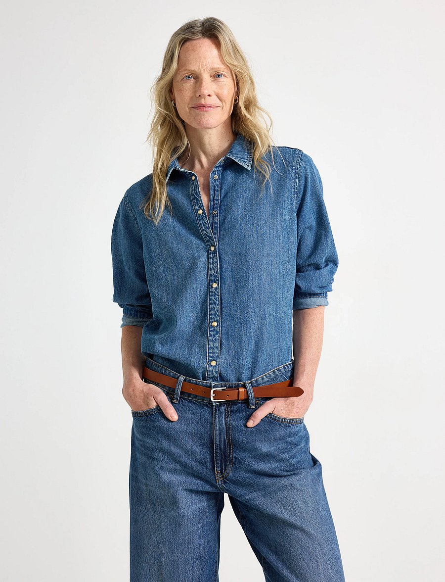 Lindex - Long-sleeved denim shirt - denimskjorter - denim blue - 0