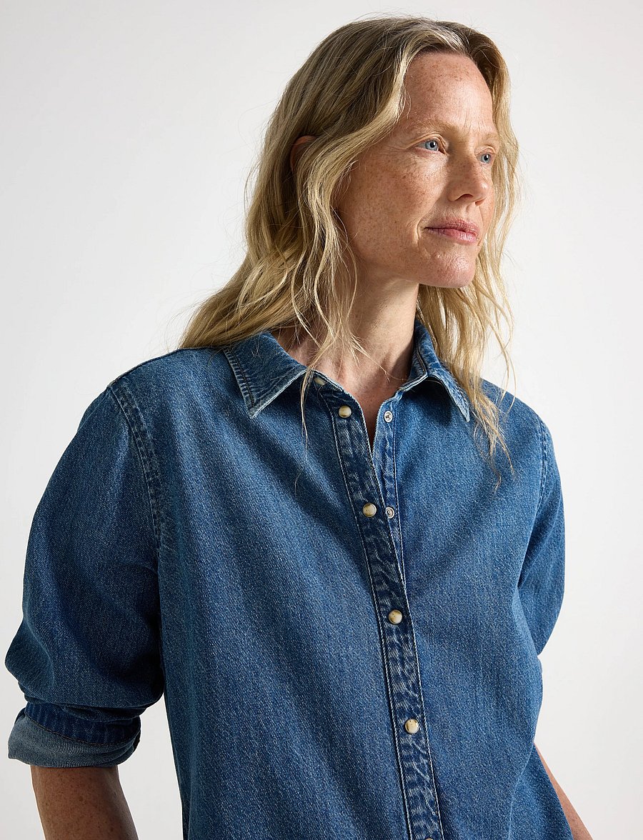 Lindex - Long-sleeved denim shirt - denimskjorter - denim blue - 4