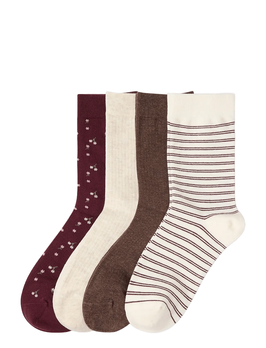Lindex - 4-pack socks - normale socken - dark dusty red - 0