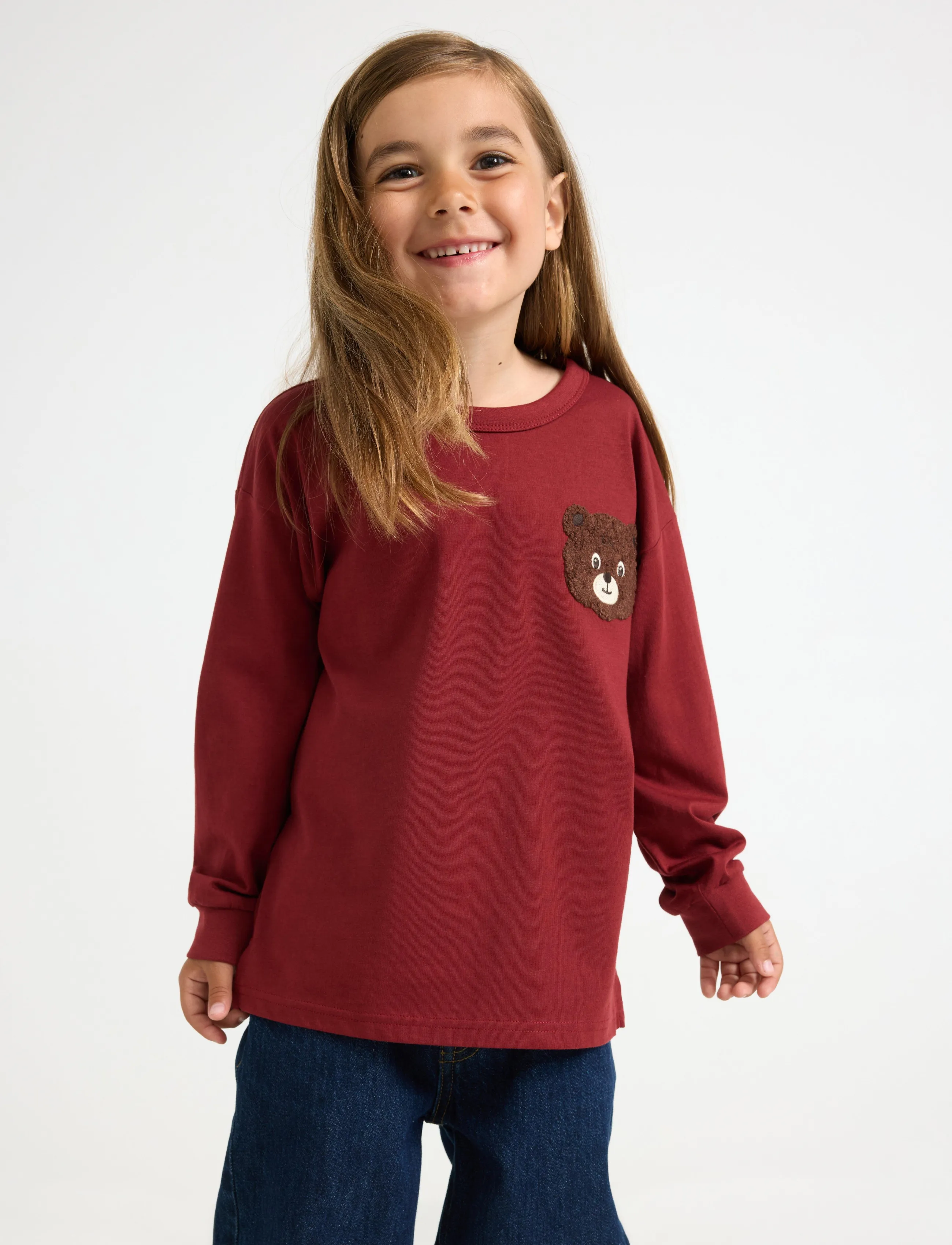 Lindex Long-Sleeved Top With Terry Applique, 122, Sweatshirts & Hoodies, Burgunderrot - Sweatshirts, Kinder