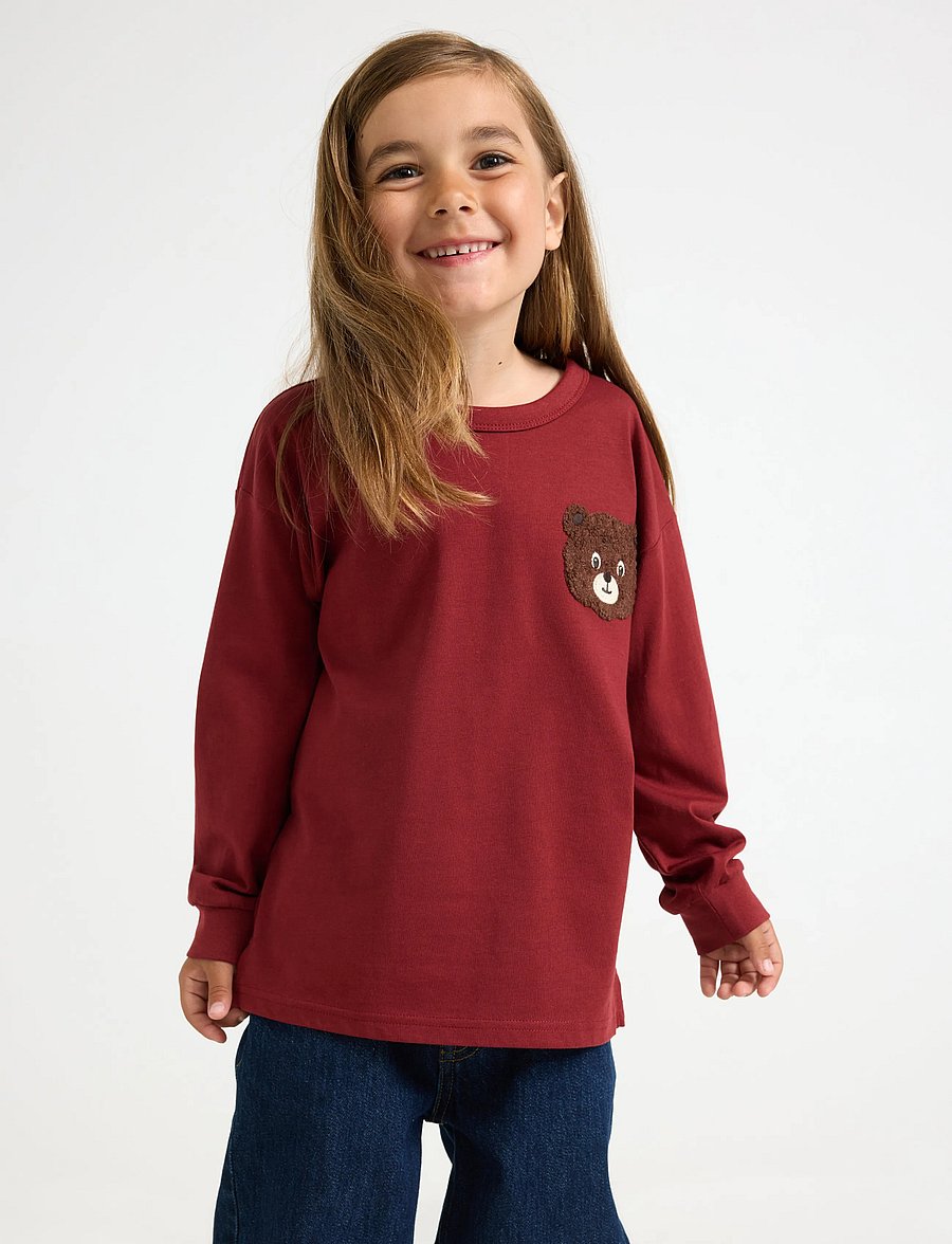 Lindex - Long-sleeved top with terry applique - sweatshirts - dark red - 0