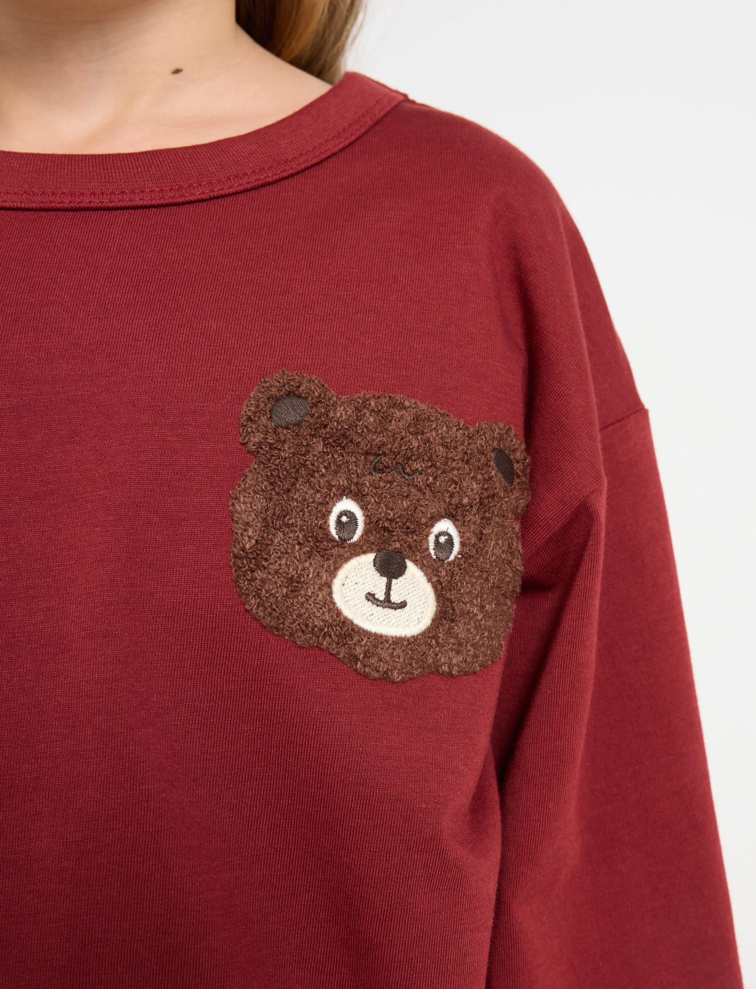 Lindex - Long-sleeved top with terry applique - sweatshirts - dark red - 4