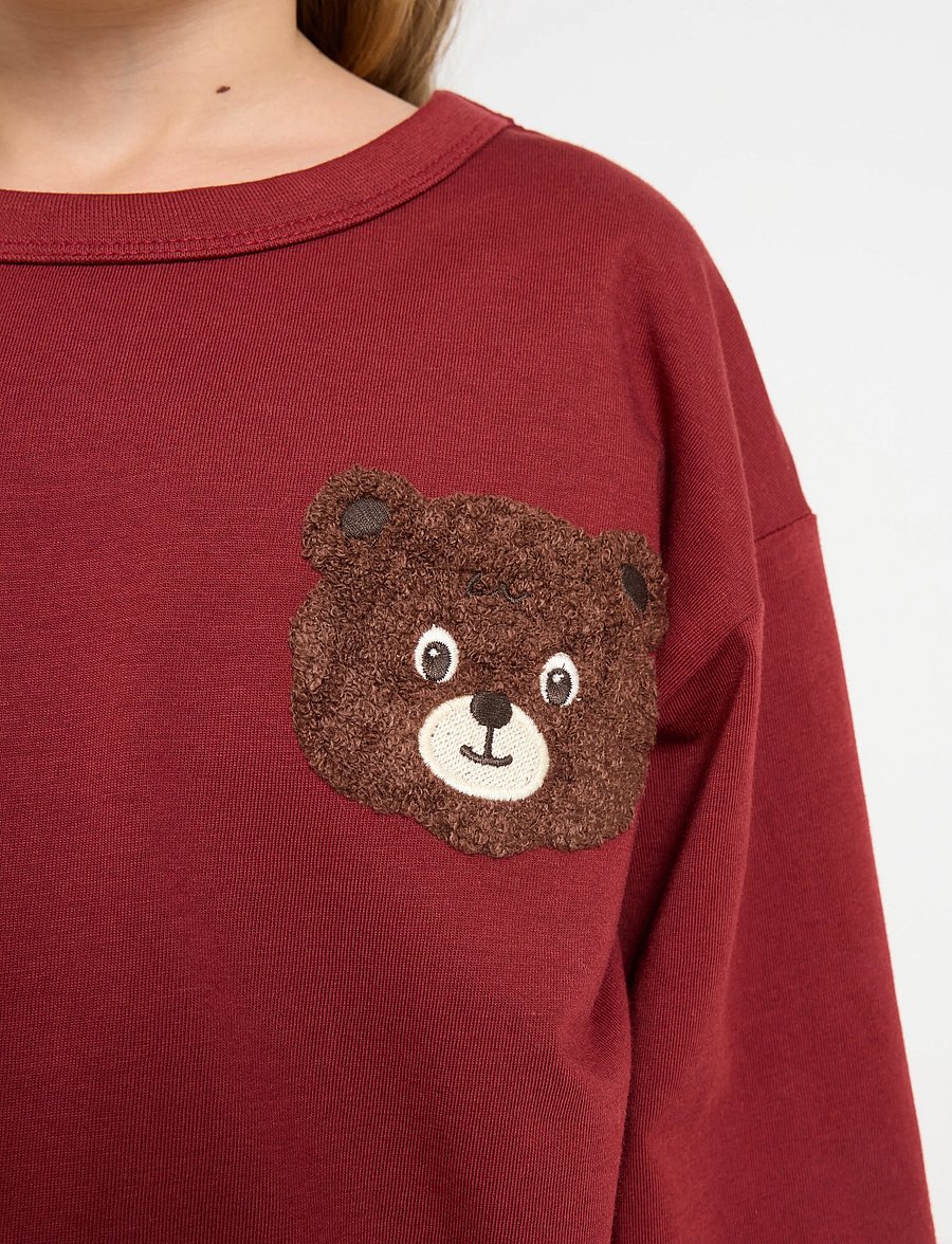 Lindex - Long-sleeved top with terry applique - sweatshirts - dark red - 4