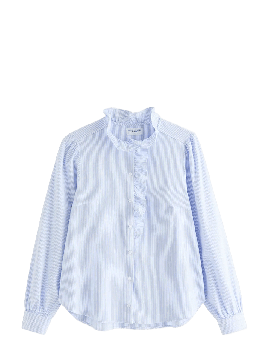 Lindex - Shirt with frill - langärmelige blusen - light blue - 1