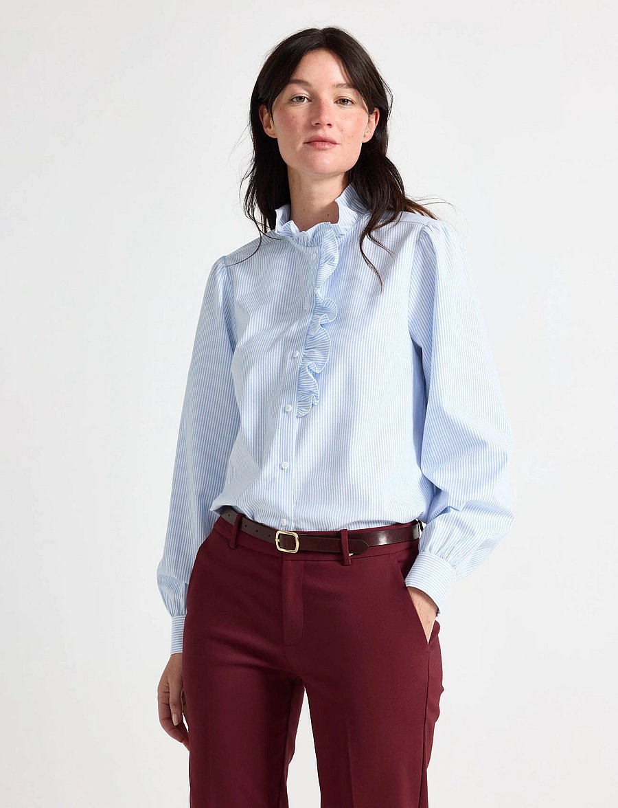 Lindex - Shirt with frill - langärmelige blusen - light blue - 0