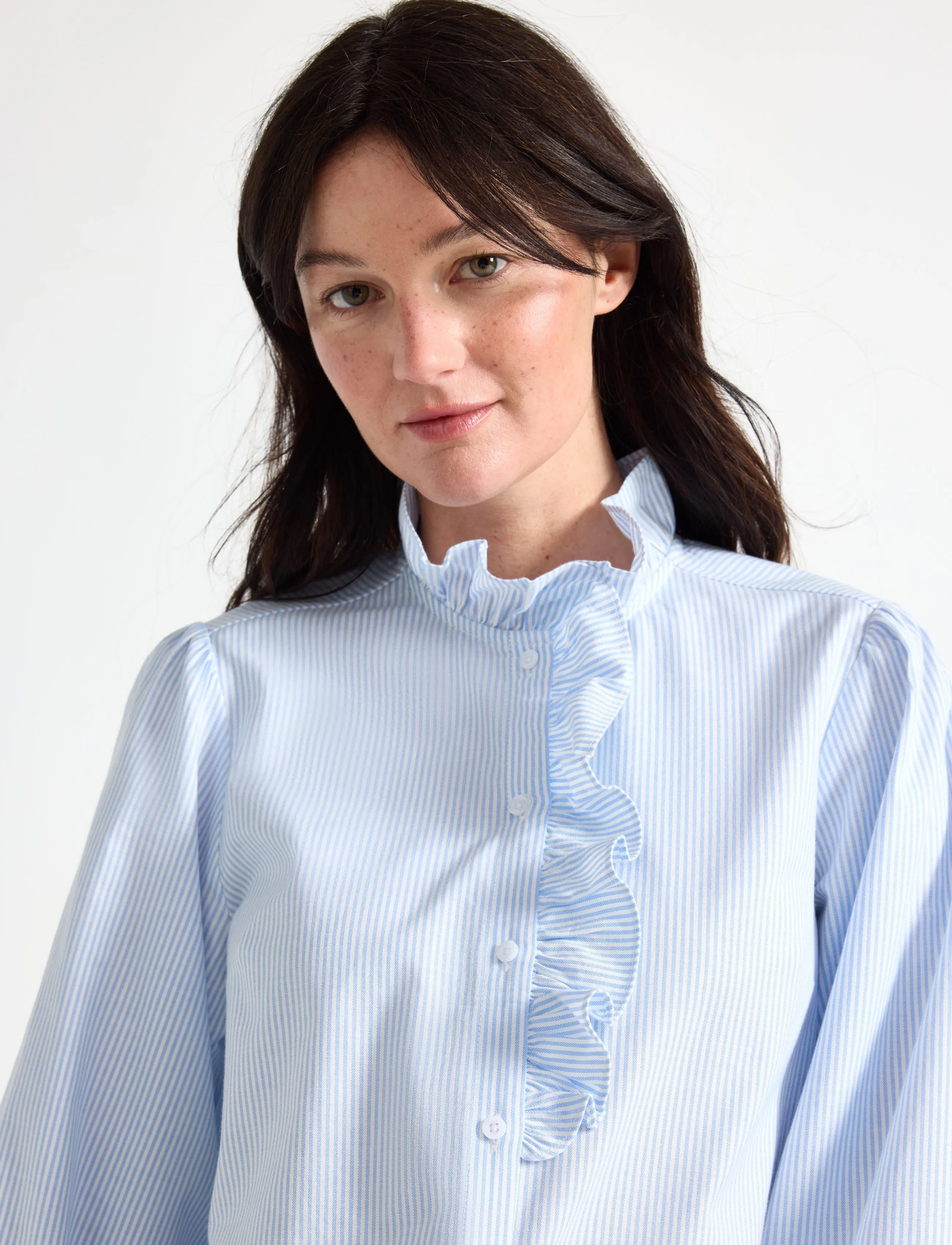 Lindex - Shirt with frill - long sleeved blouses - light blue - 4