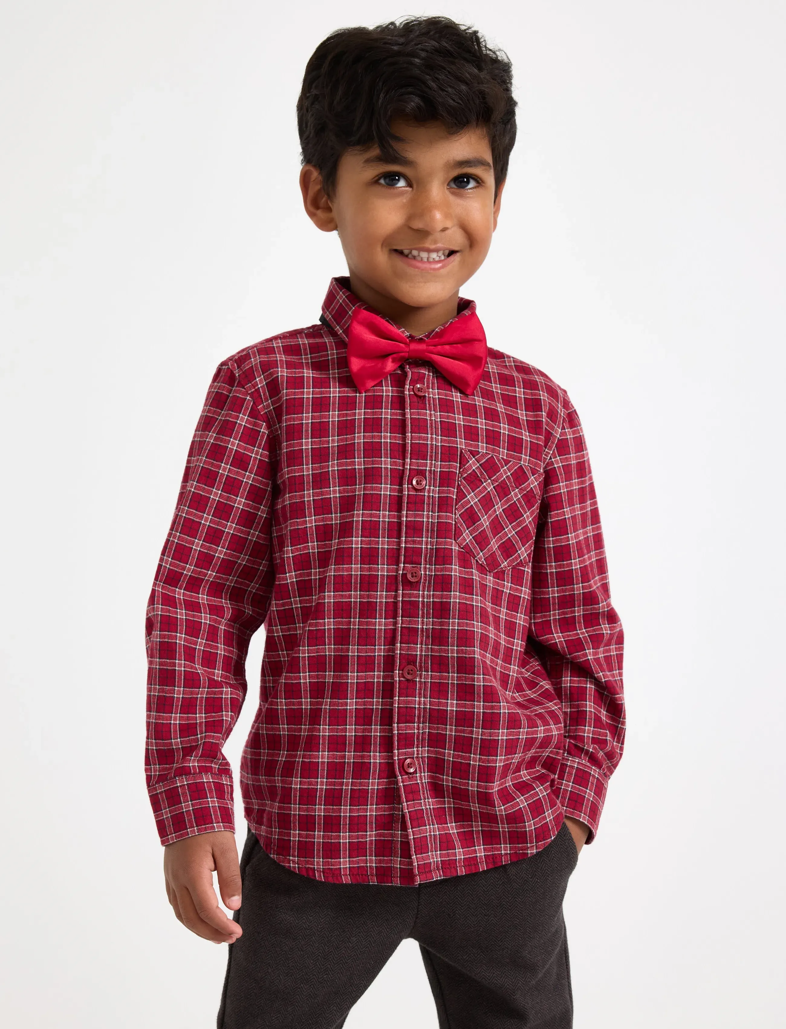 Lindex - Checked shirt - langärmlige hemden - dark red - 0