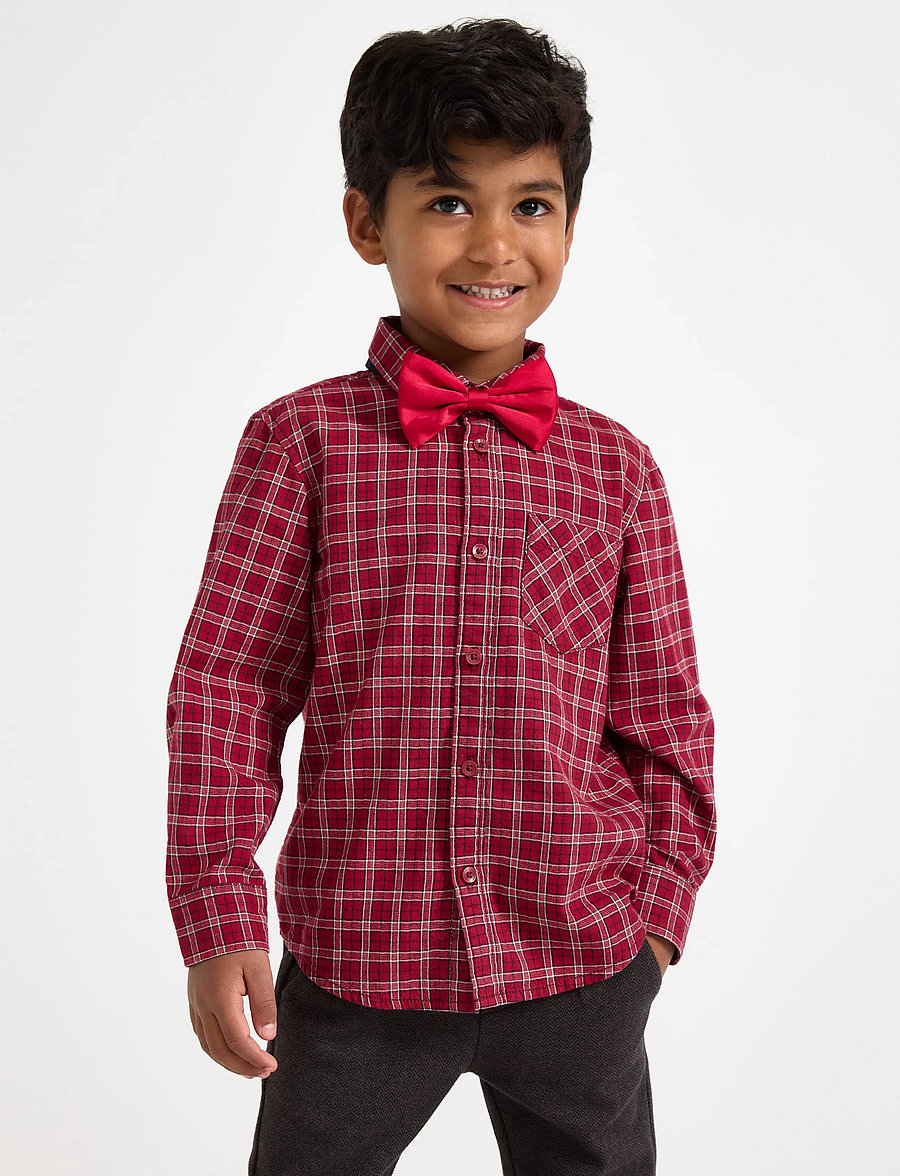 Lindex - Checked shirt - langärmlige hemden - dark red - 0