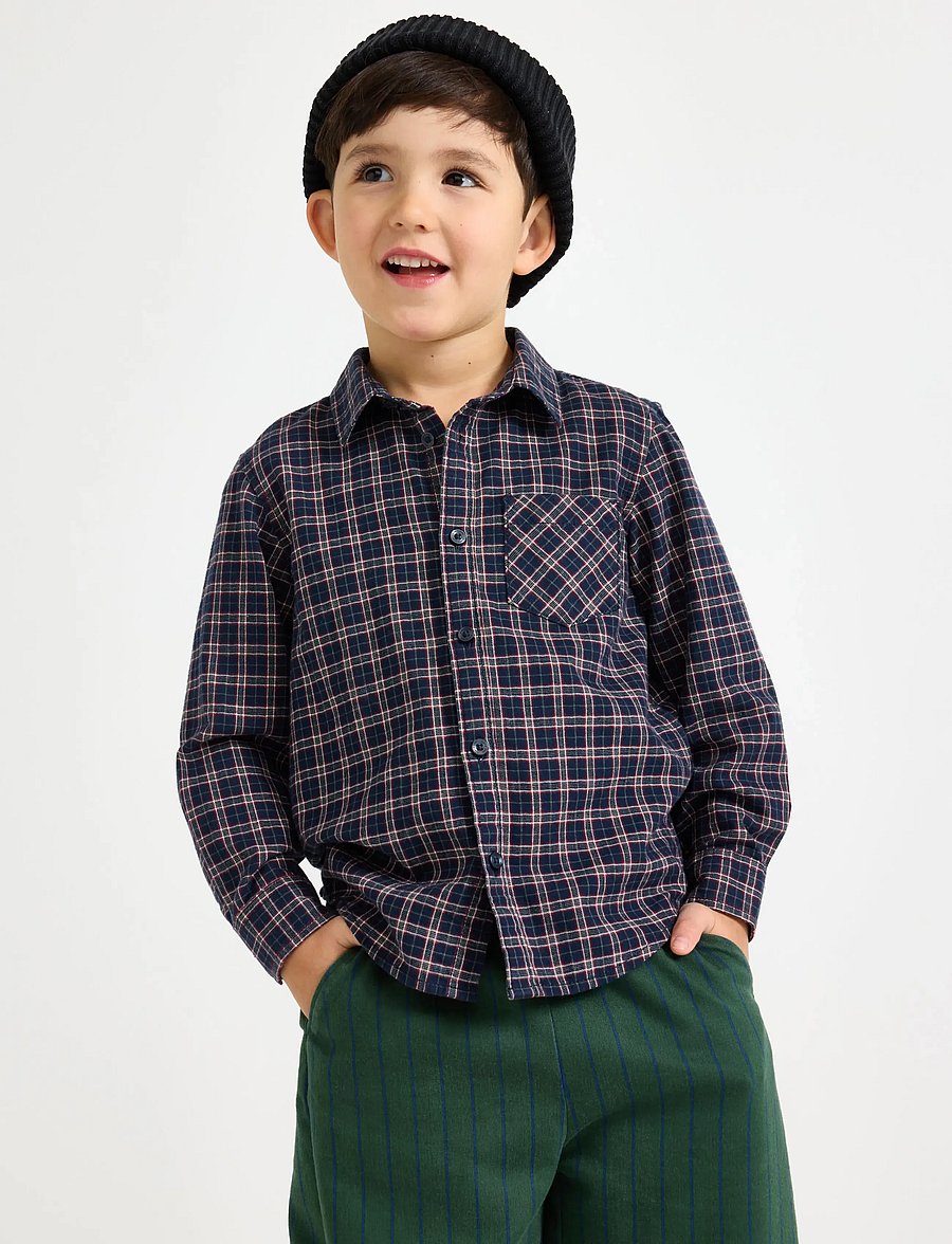 Lindex - Checked shirt - langærmede skjorter - navy - 0