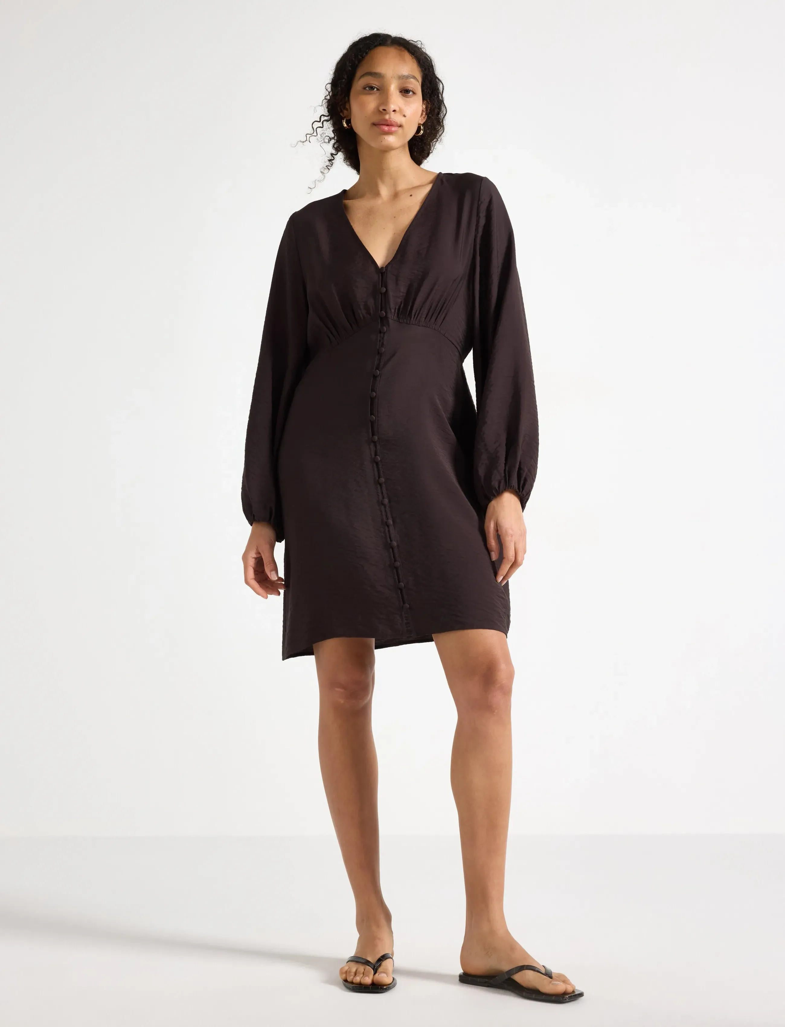 Lindex Long-Sleeved Mini Dress, L, Dresses, Braun - Short Frauen