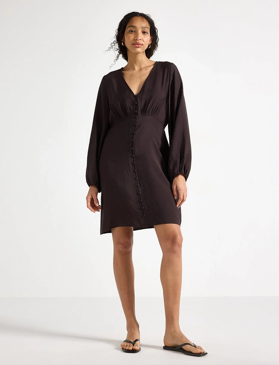 Lindex - Long-sleeved mini dress - kurze kleider - dark brown - 0