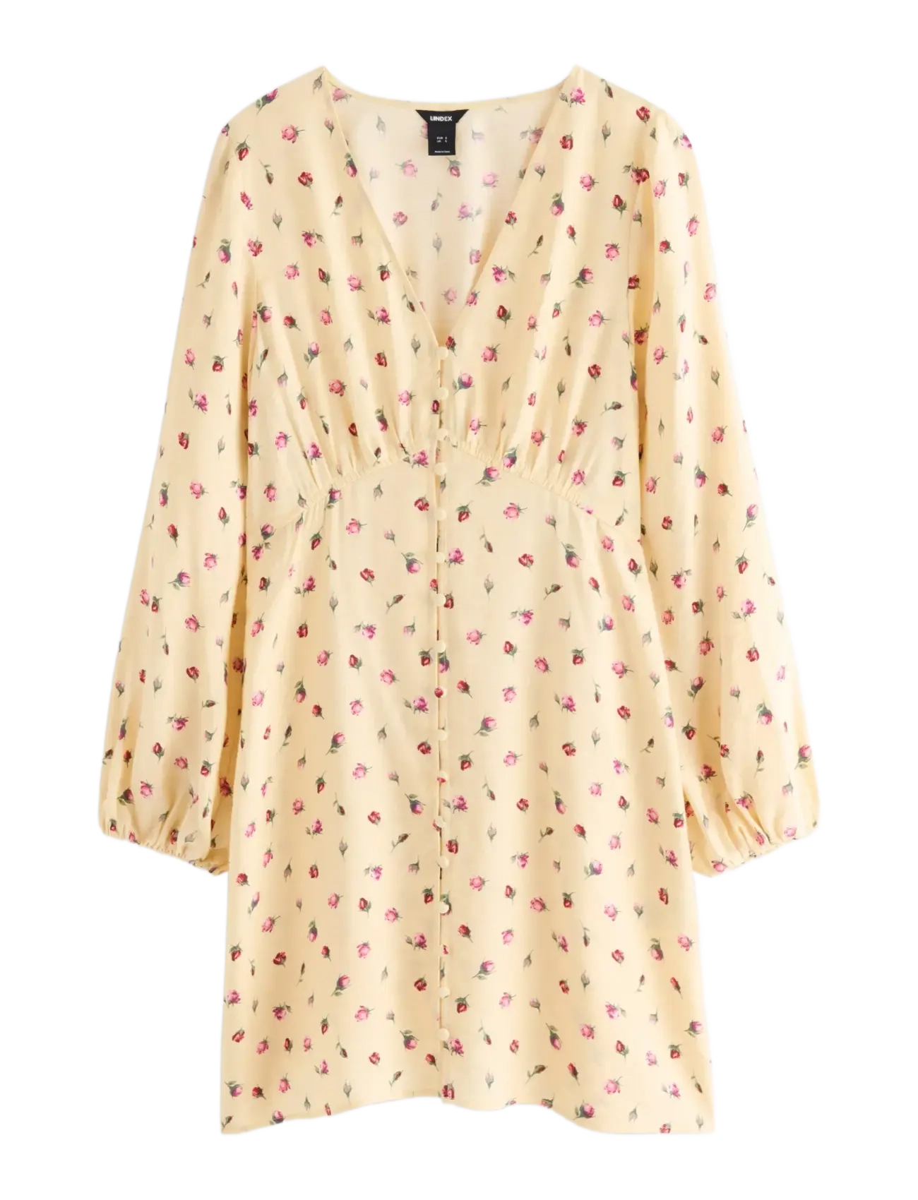 LINDEX Langärmelig Mini Kleid Gelb - L - Damen