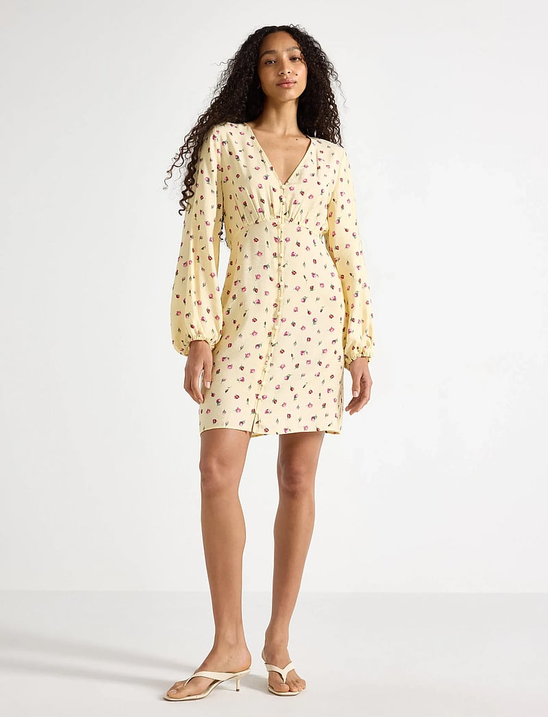 Lindex - Long-sleeved mini dress - korta klänningar - light yellow - 0