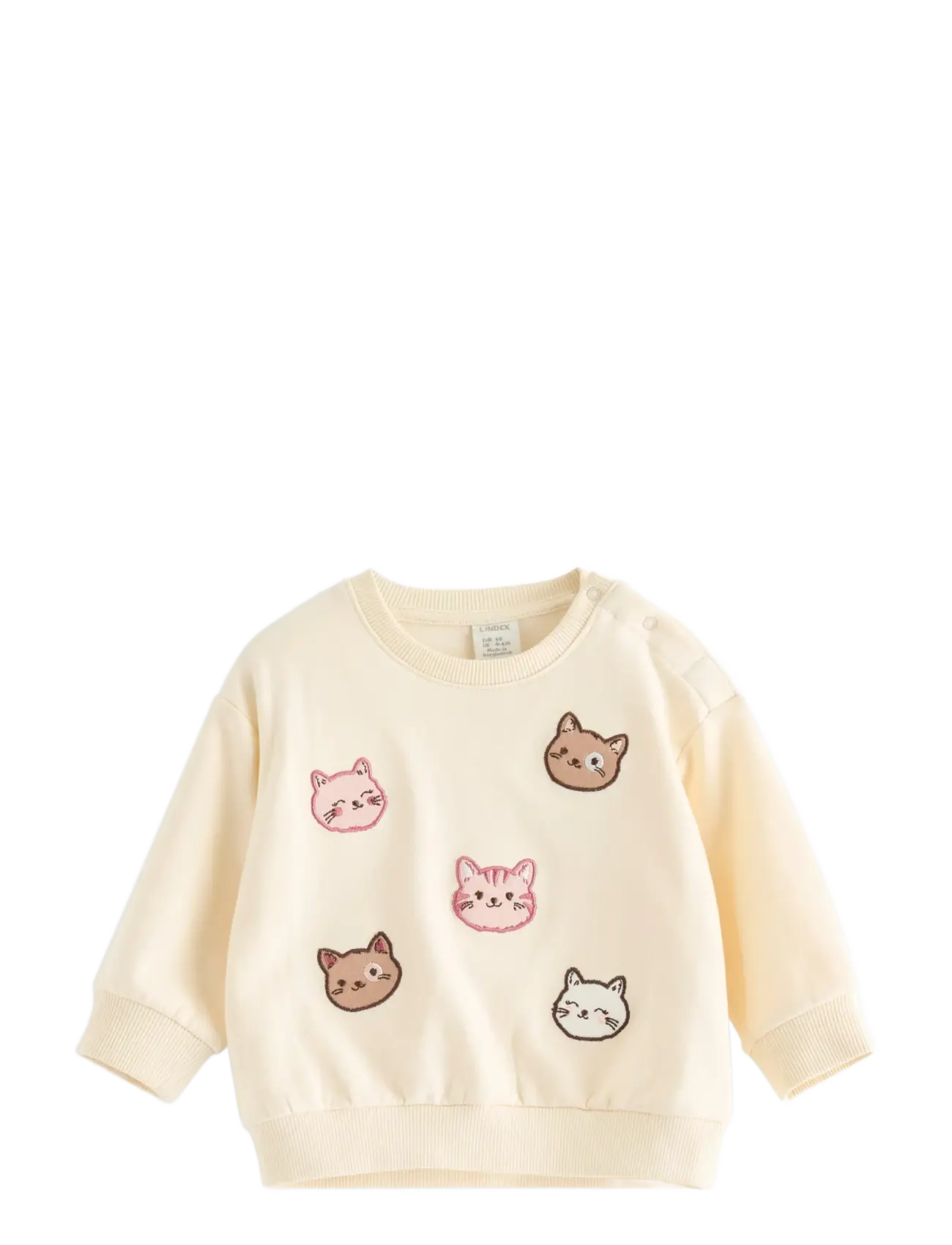 Lindex Sweatshirt With Brushed Inside, Børn, Broderet Katte Sweatshirt, Hvid, Str: 92