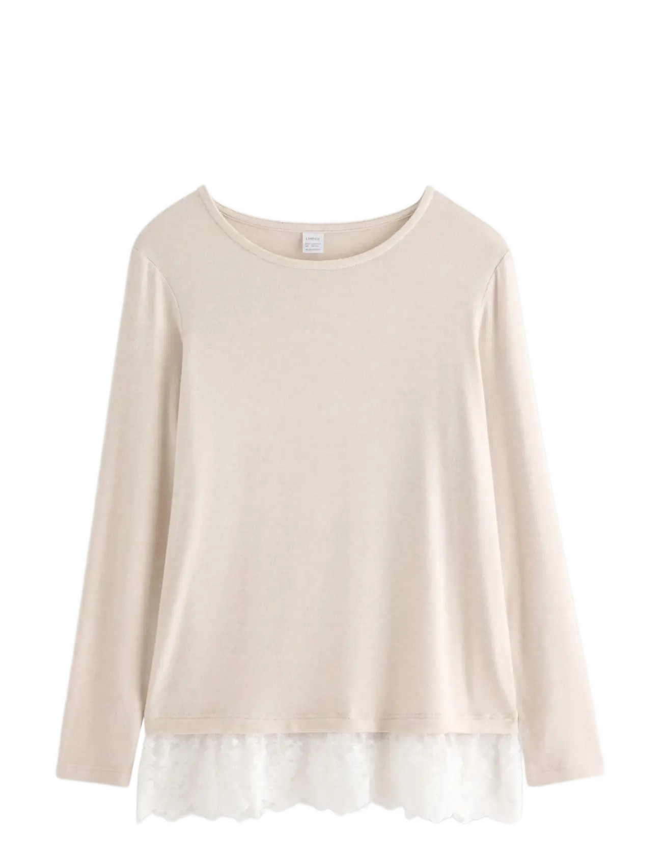 Lindex Long-sleeved top with lace trim - Lindex - LIGHT BEIGE MELANGE / beige