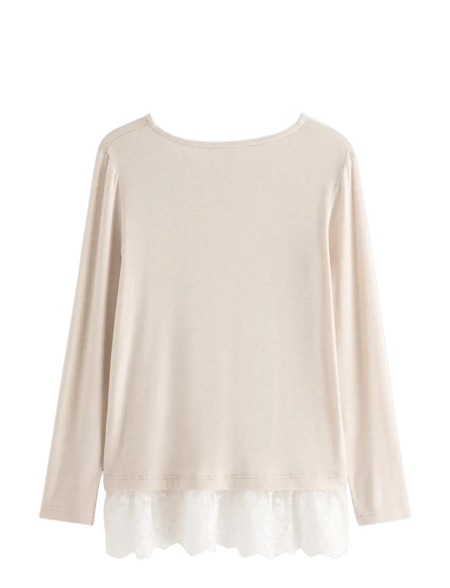 Lindex - Long-sleeved top with lace trim - light beige melange - 2
