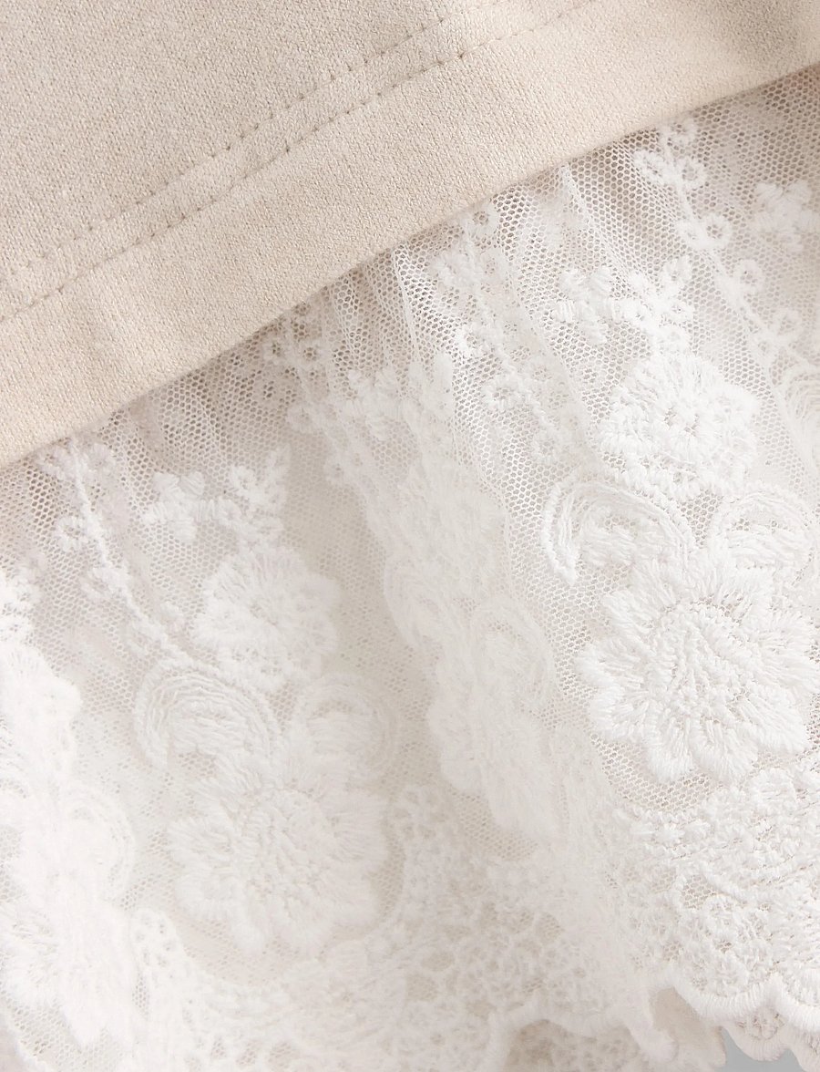 Lindex - Long-sleeved top with lace trim - light beige melange - 5