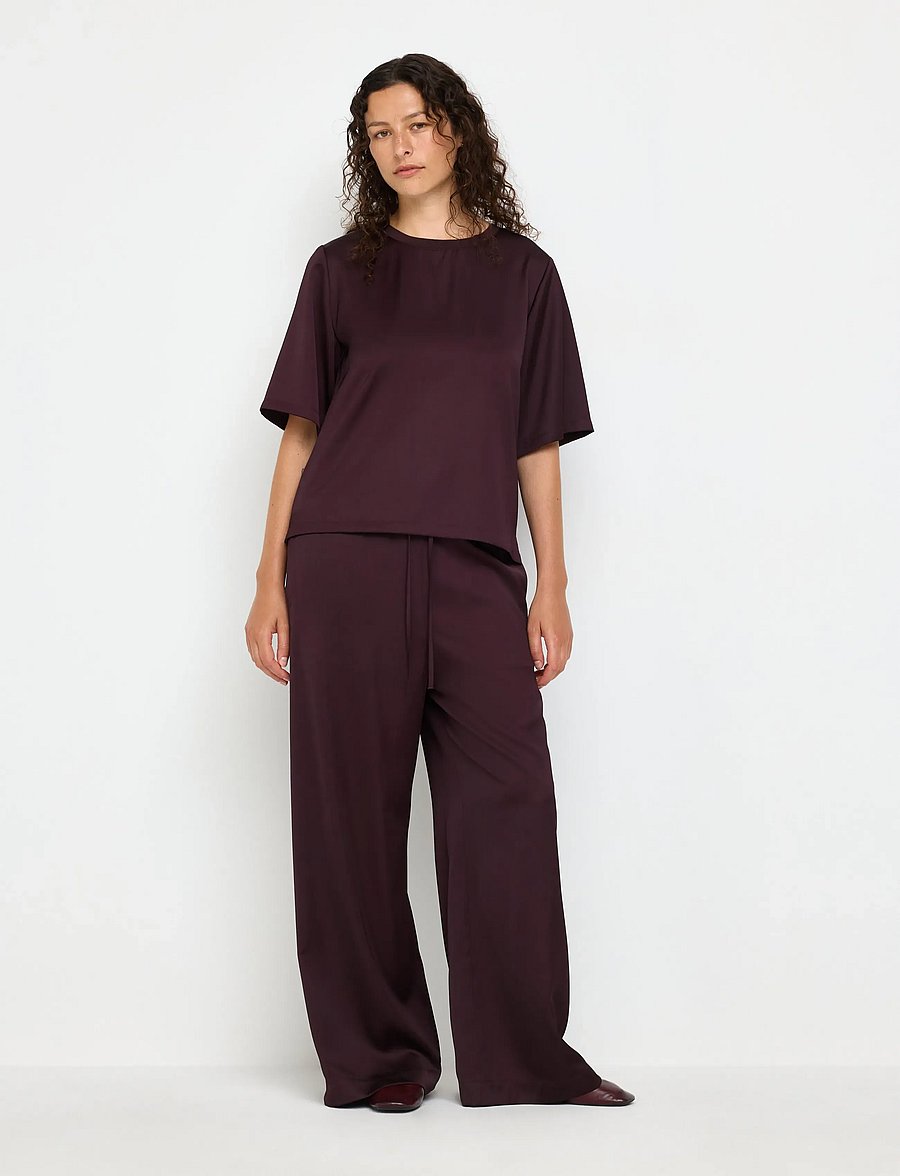 Lindex - WIDE satin trousers - dark dusty red - 0