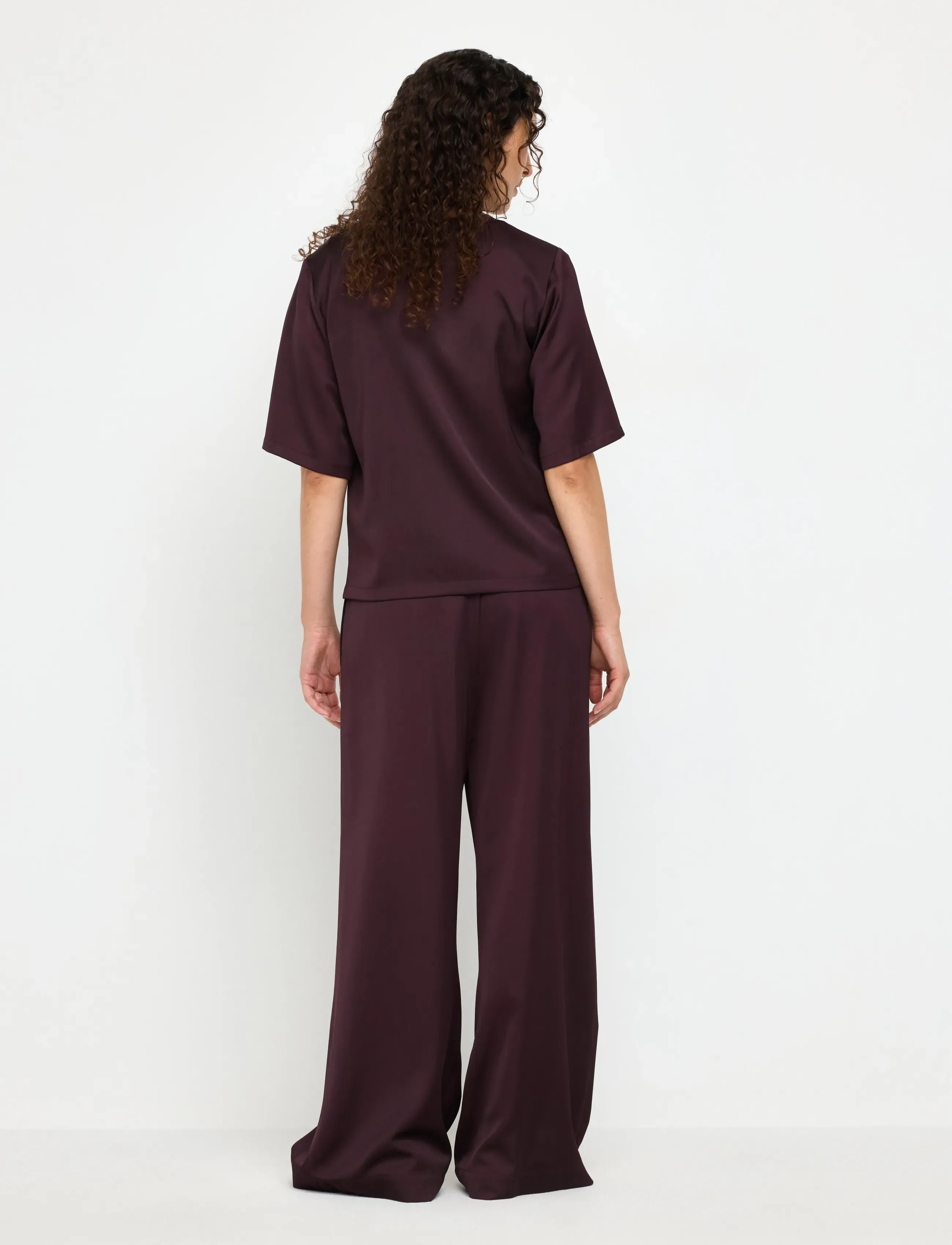 Lindex - WIDE satin trousers - dark dusty red - 3