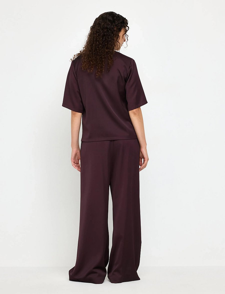 Lindex - WIDE satin trousers - dark dusty red - 3