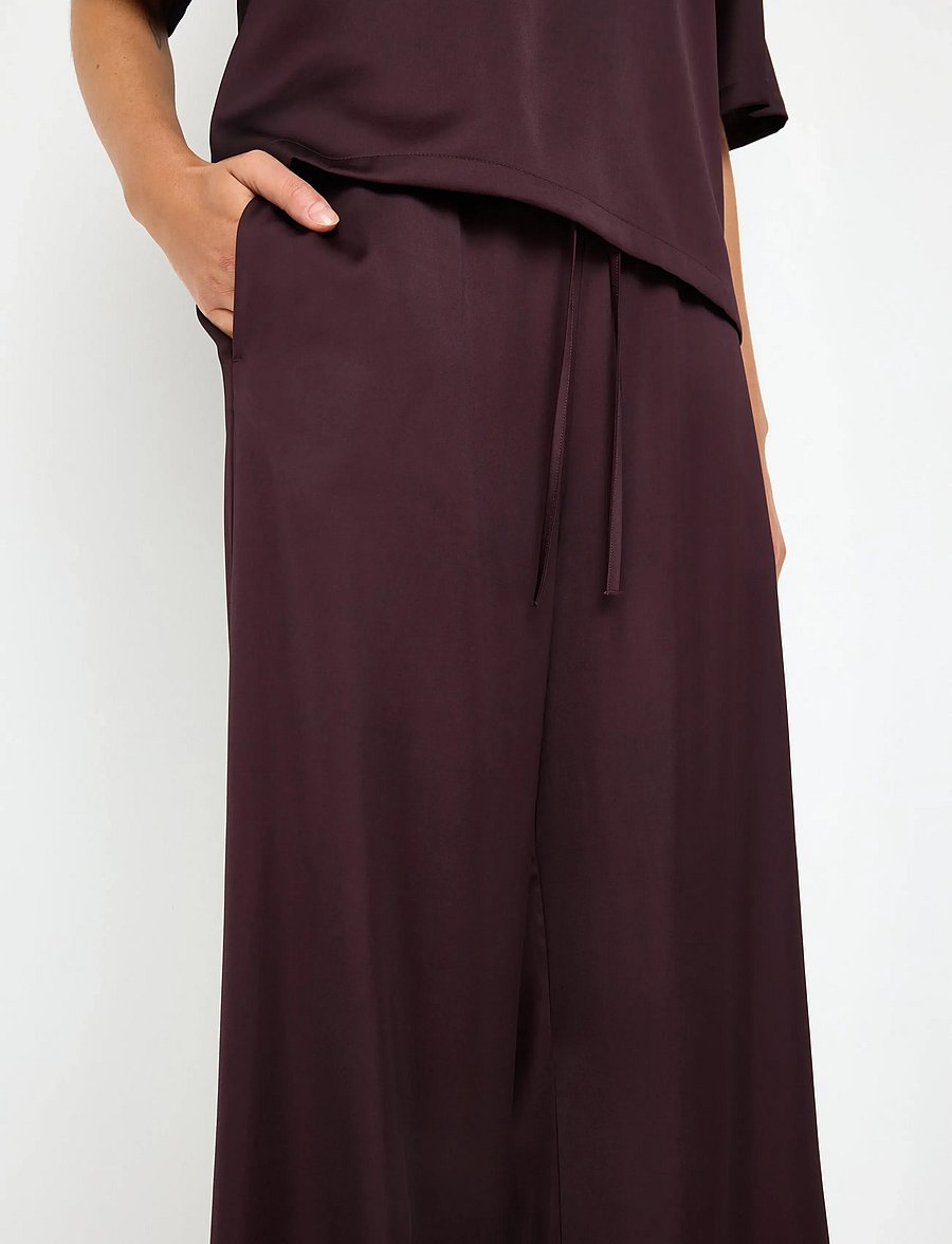 Lindex - WIDE satin trousers - dark dusty red - 4