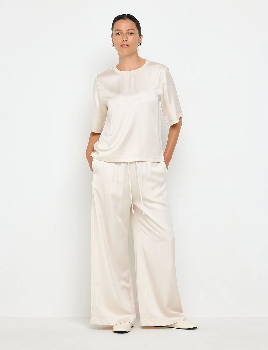 Lindex - WIDE satin trousers - lt dusty white - 0