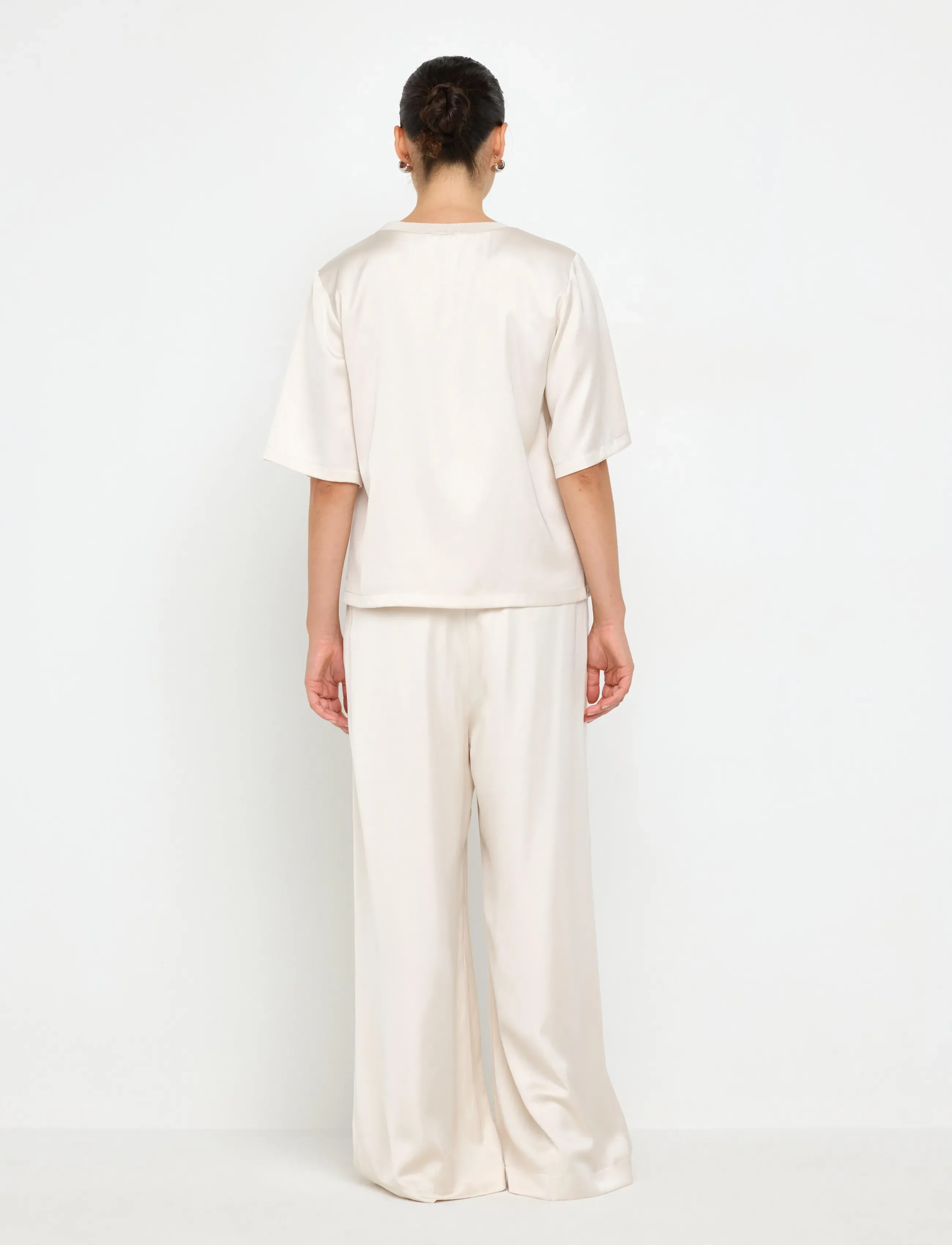 Lindex - WIDE satin trousers - lt dusty white - 3