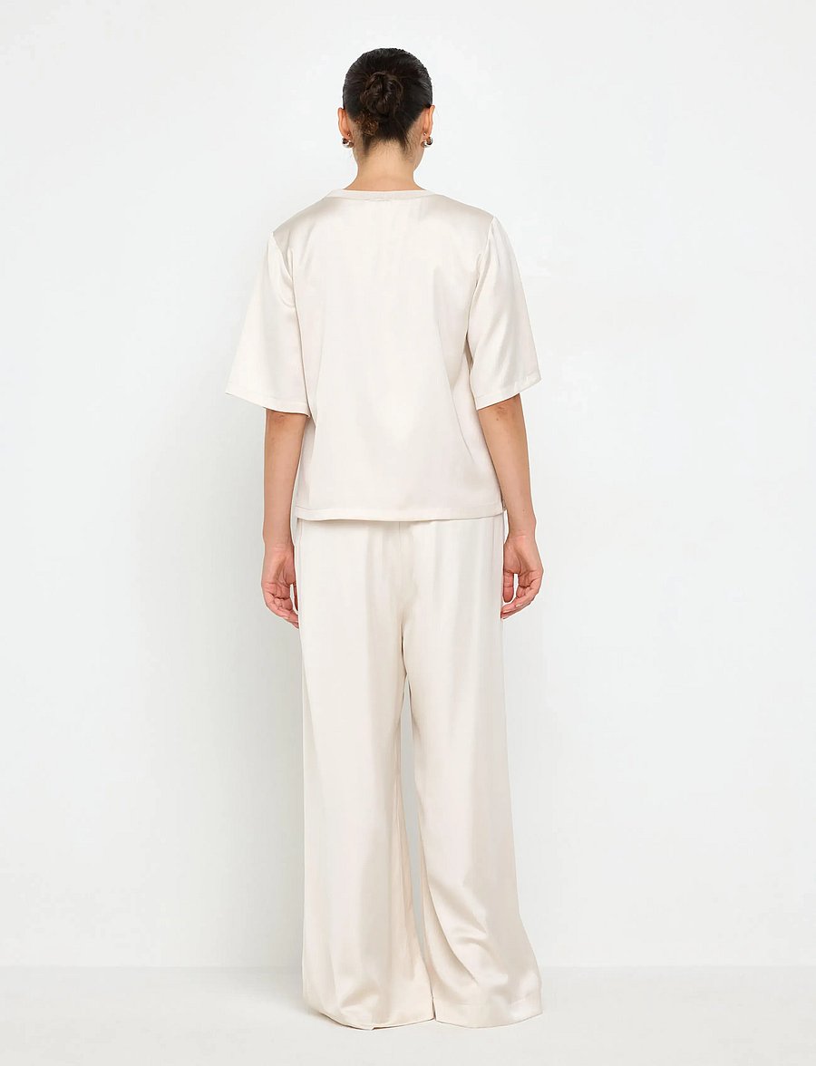 Lindex - WIDE satin trousers - lt dusty white - 3