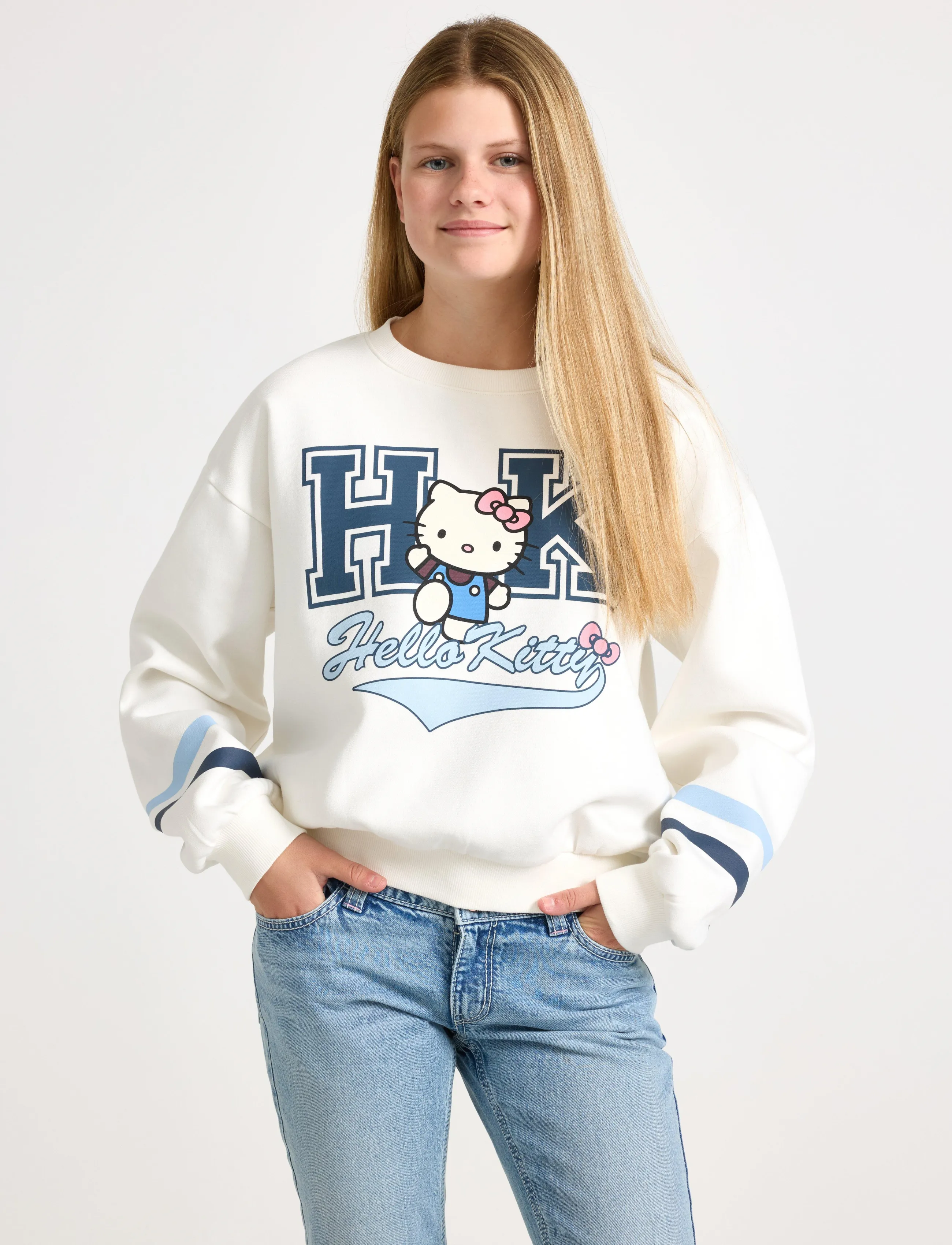 Lindex Hello Kitty Sweatshirt With Brushed Inside, Hello Kitty Print Sweatshirt, Hvid, Str: 146/152