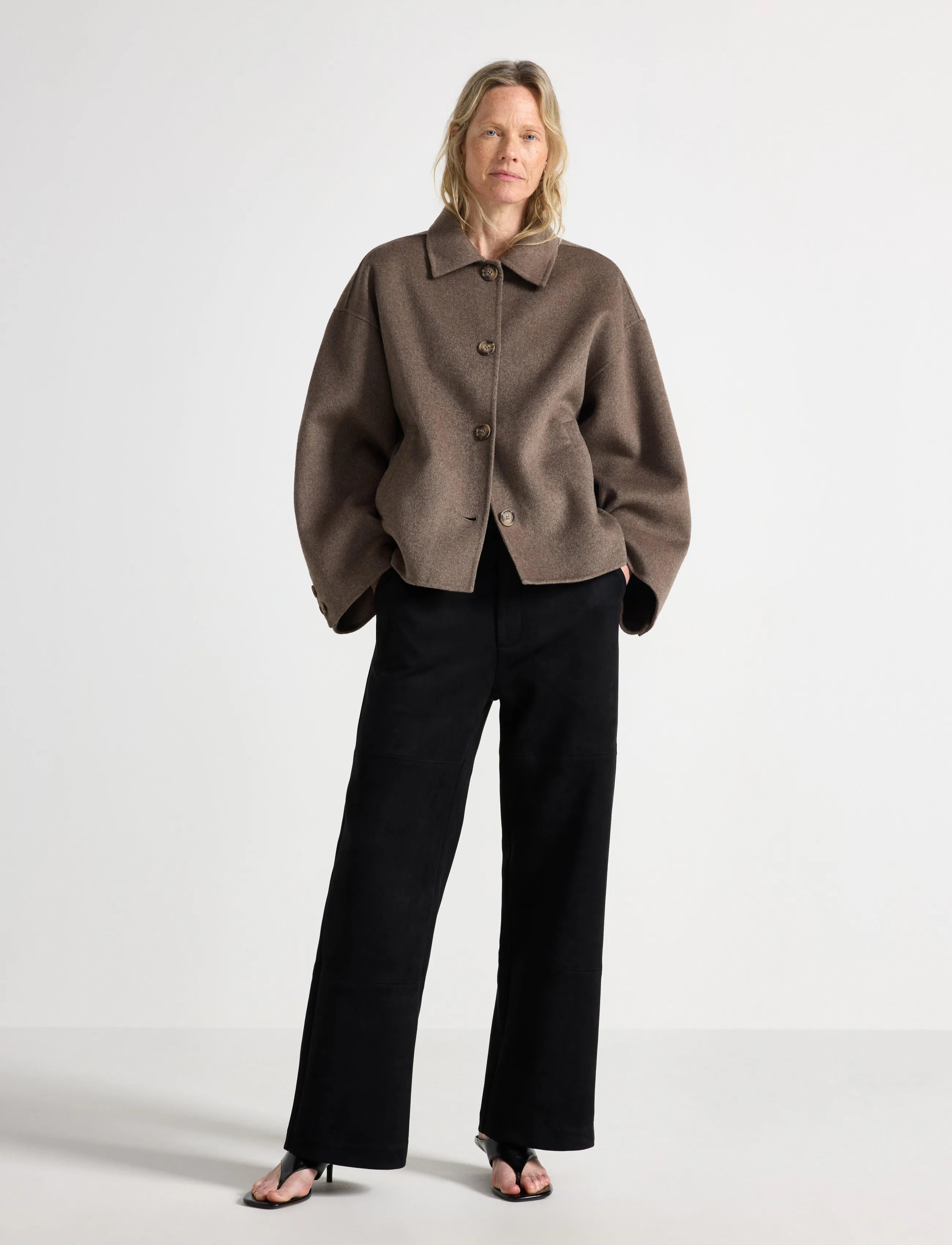 Lindex Straight trousers in imitation suede - Bukser - BLACK / black